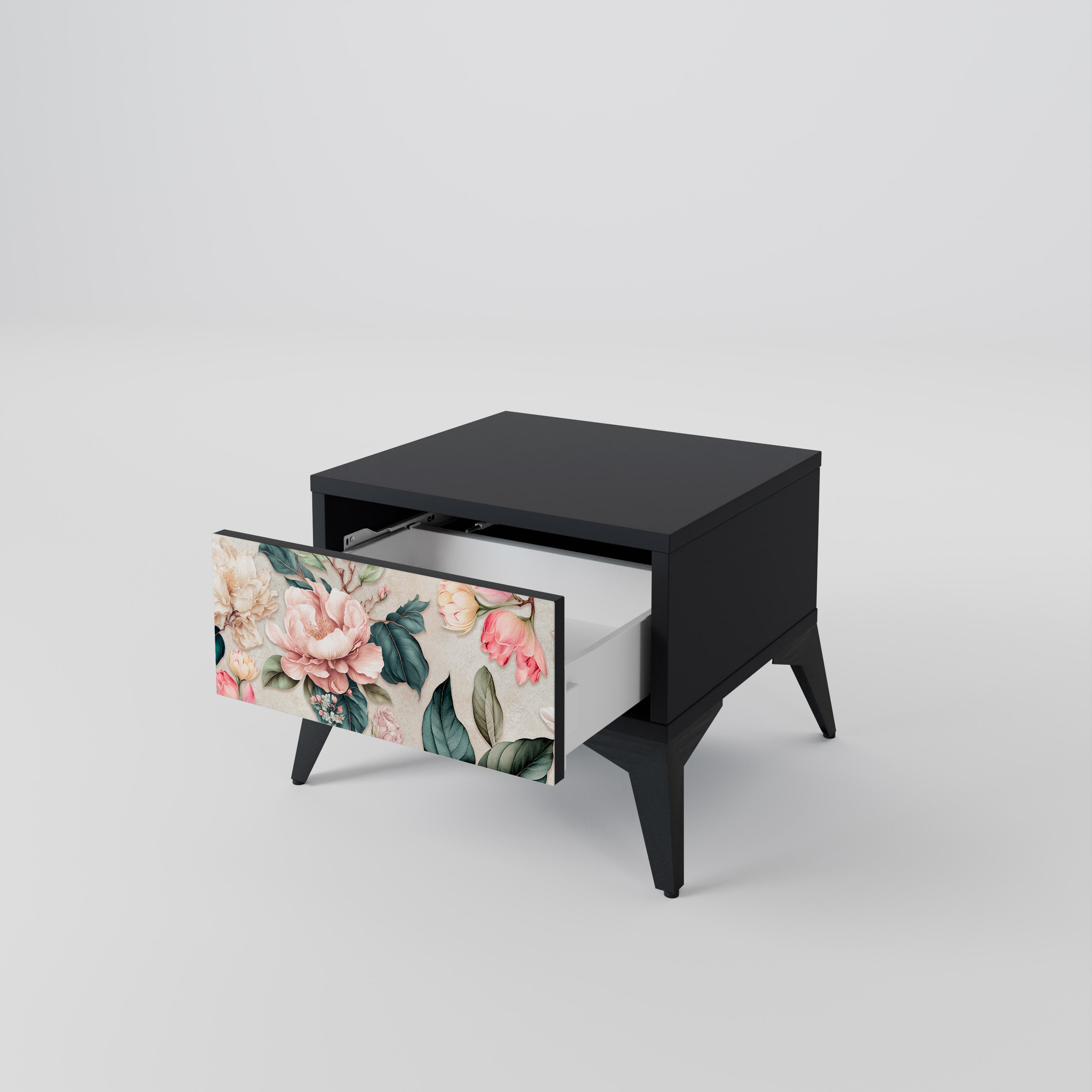 Table de chevet FLORAL GRACE en finition noire