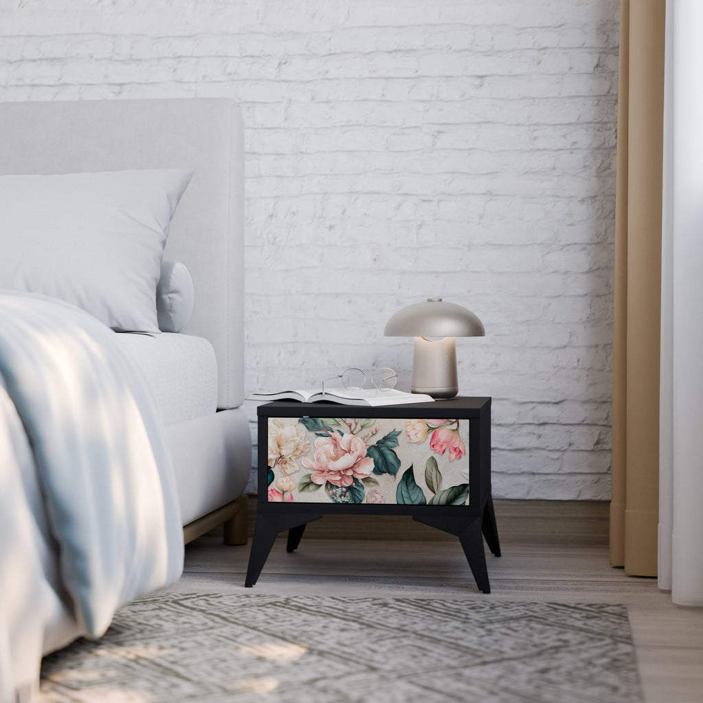 Table de chevet FLORAL GRACE en finition noire