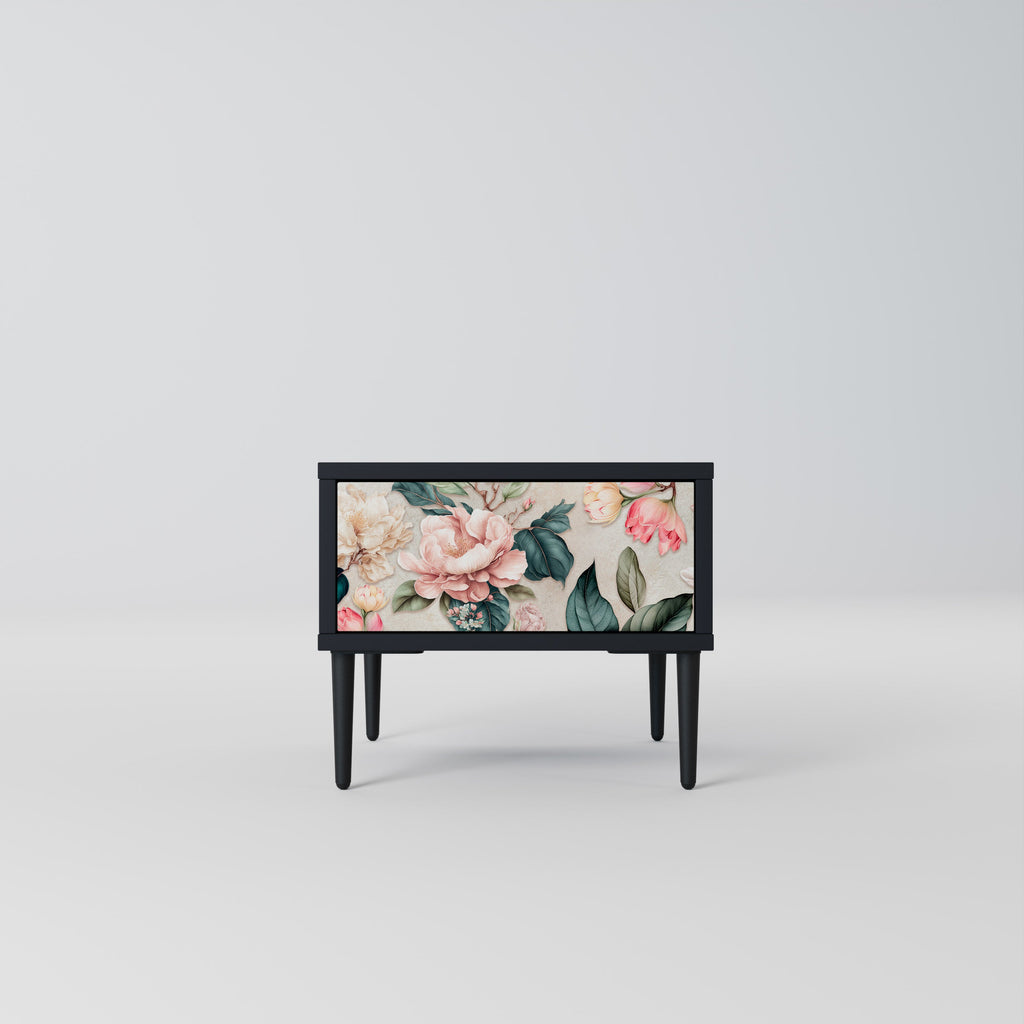Table de chevet FLORAL GRACE en finition noire