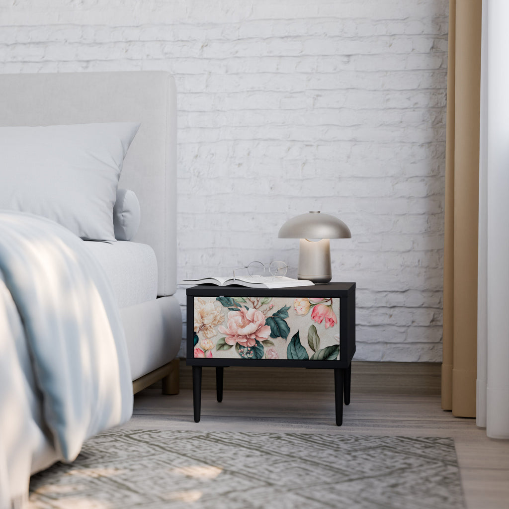 Table de chevet FLORAL GRACE en finition noire