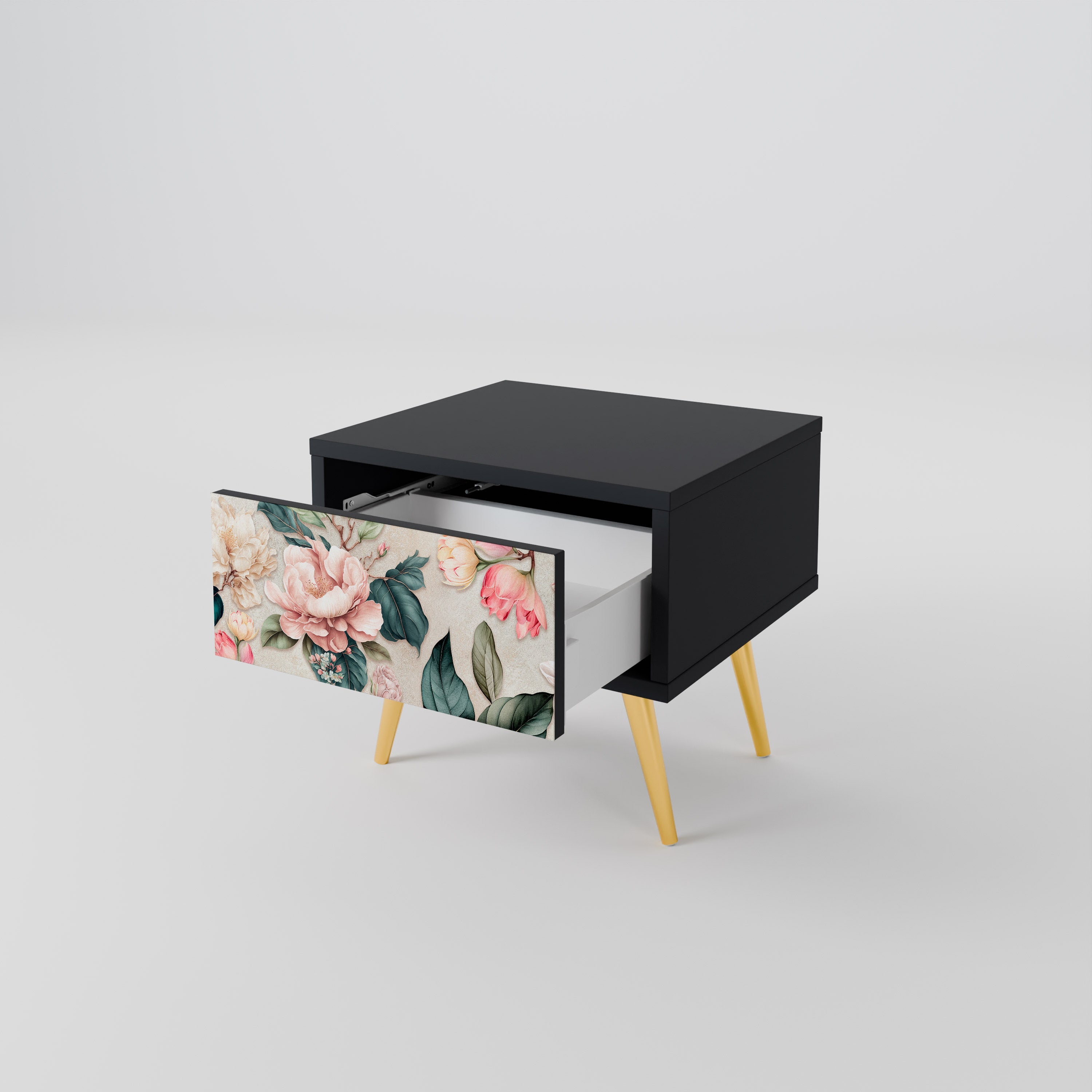 Table de chevet FLORAL GRACE en finition noire