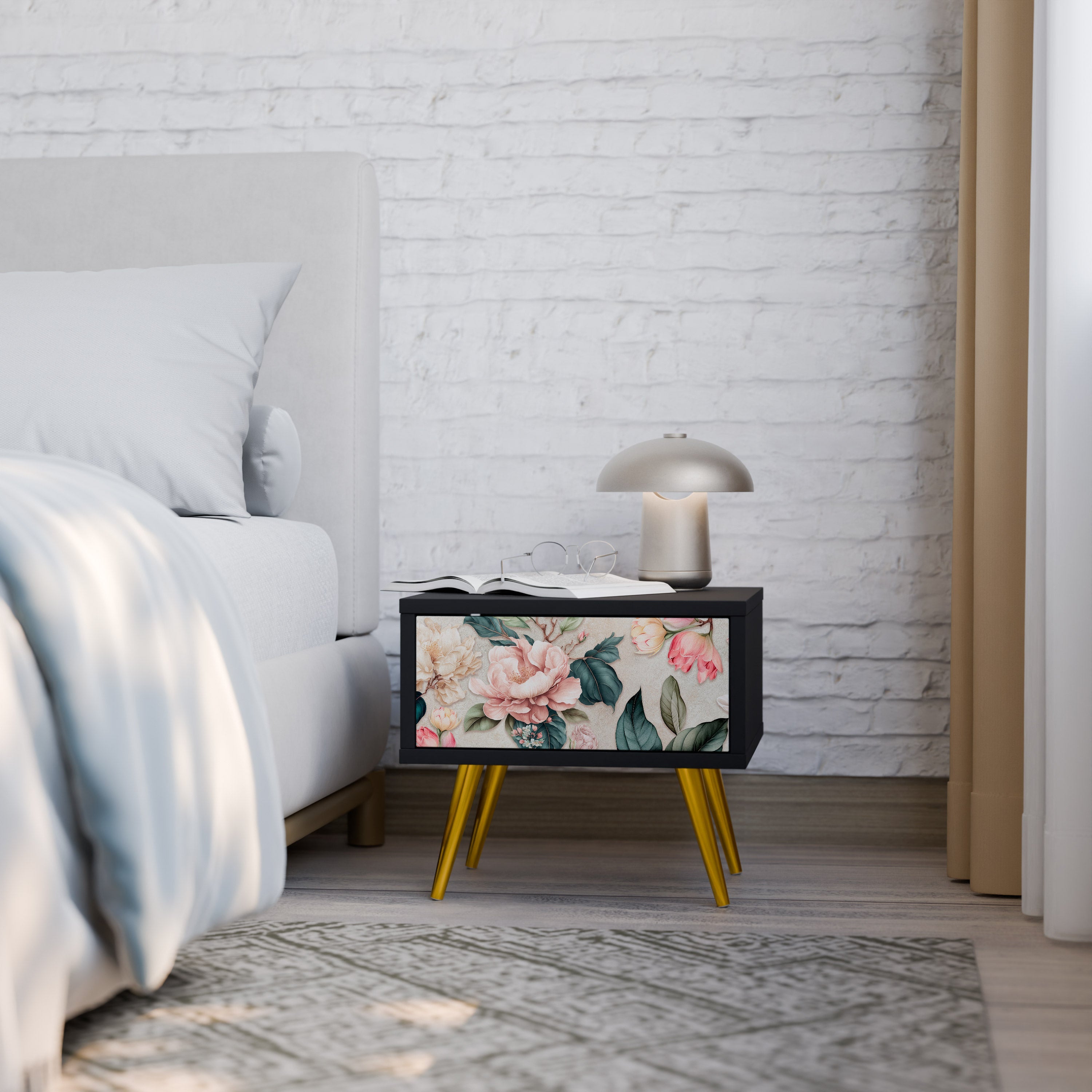 Table de chevet FLORAL GRACE en finition noire