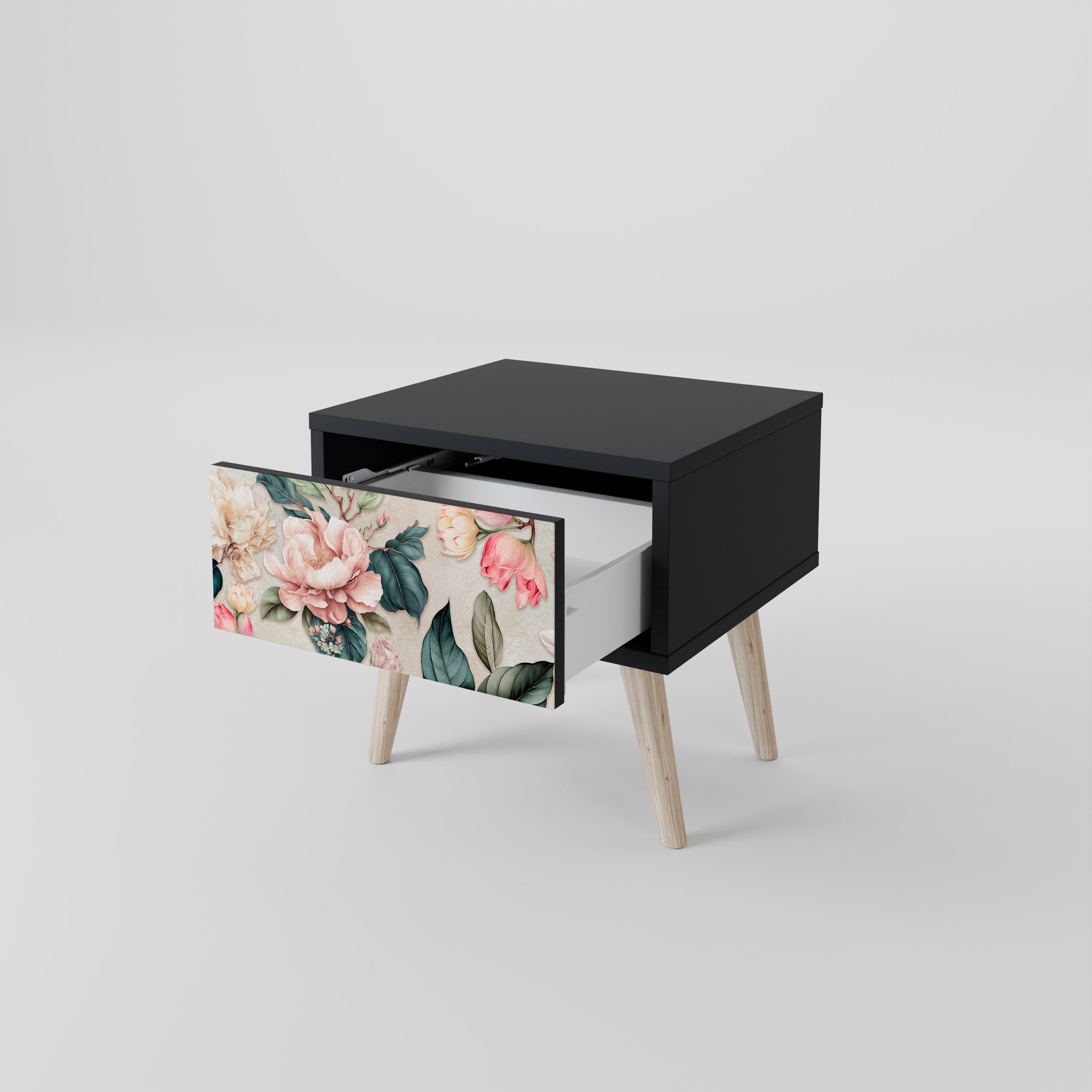 Table de chevet FLORAL GRACE en finition noire