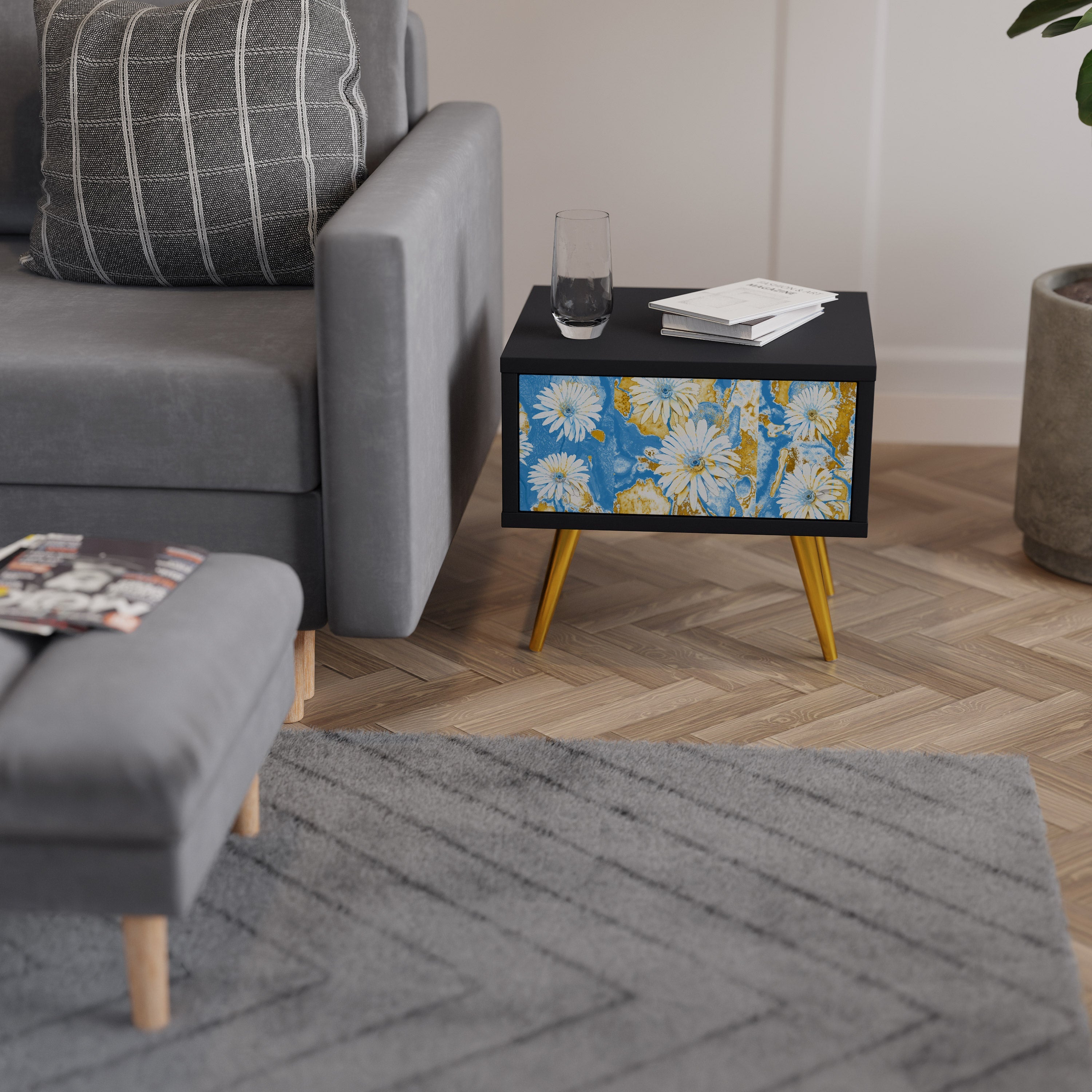 Table de chevet DAISY LUXE en finition noire