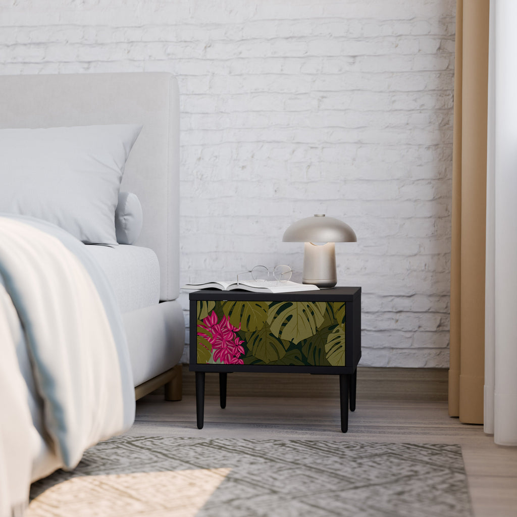 Table de chevet TROPICAL BEAUTY en finition noire