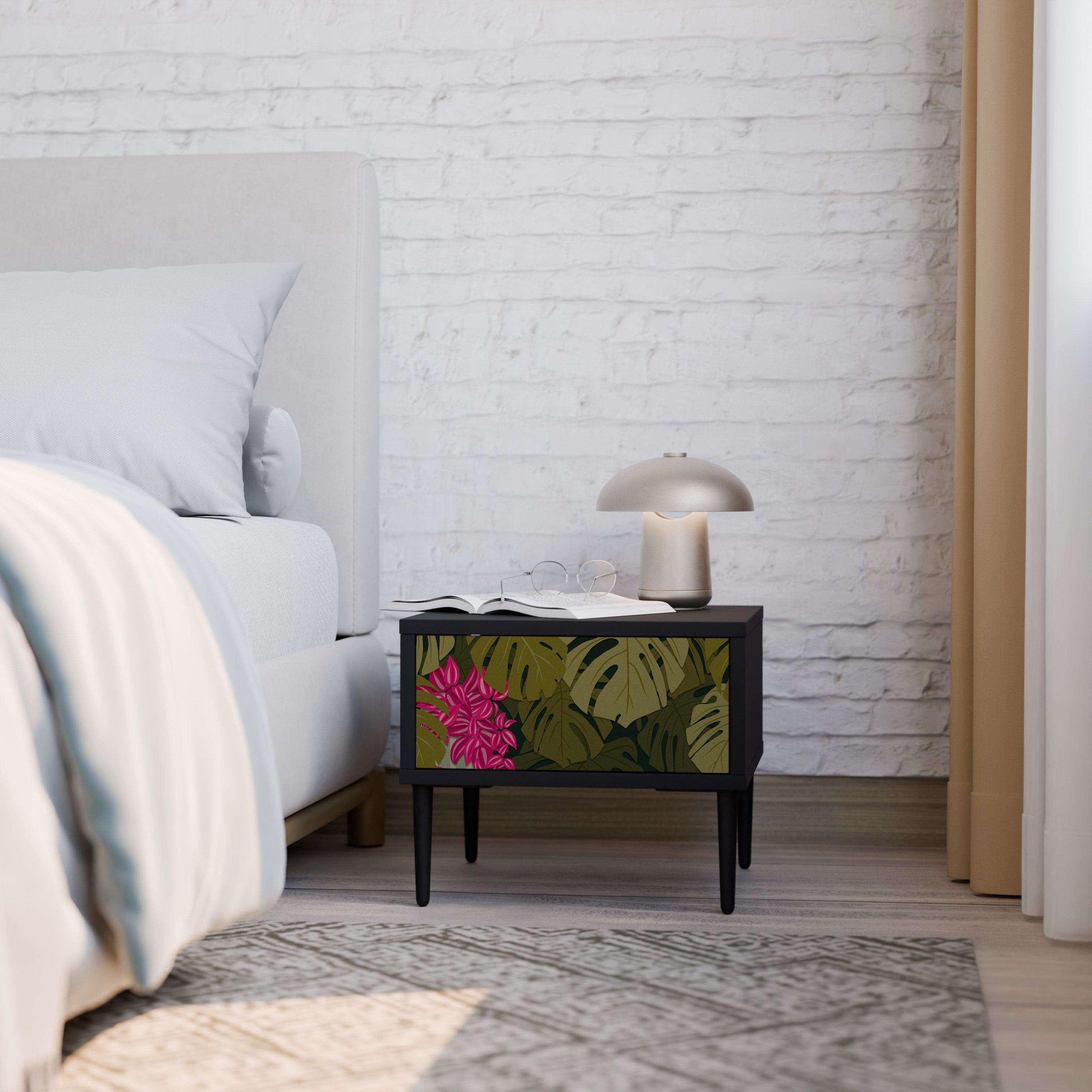 Table de chevet TROPICAL BEAUTY en finition noire