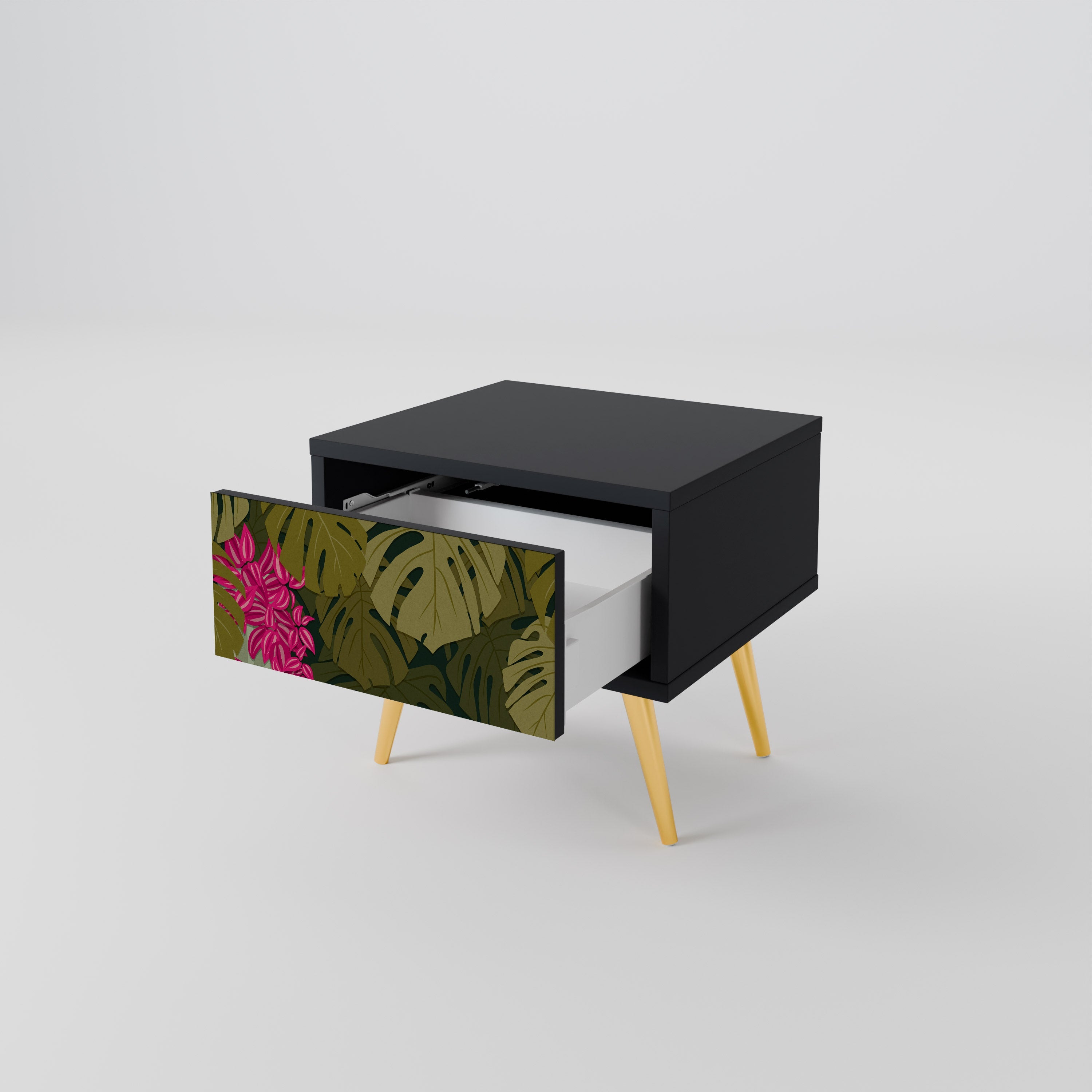 Table de chevet TROPICAL BEAUTY en finition noire