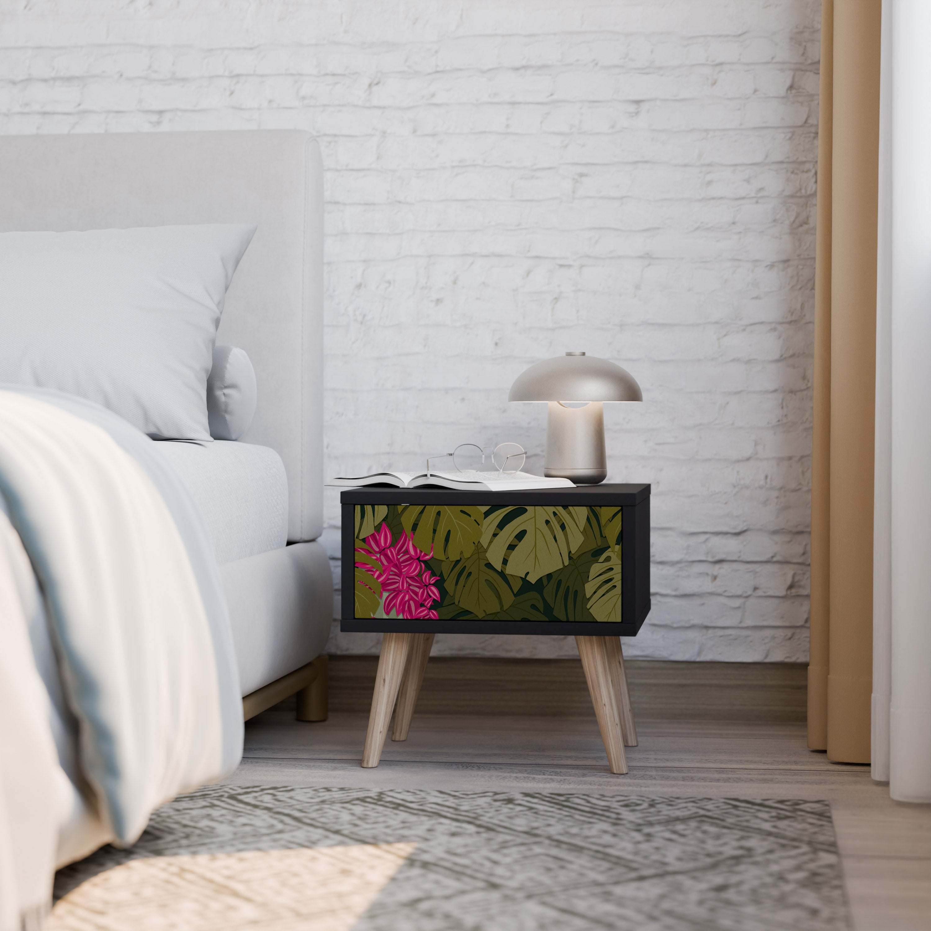 Table de chevet TROPICAL BEAUTY en finition noire