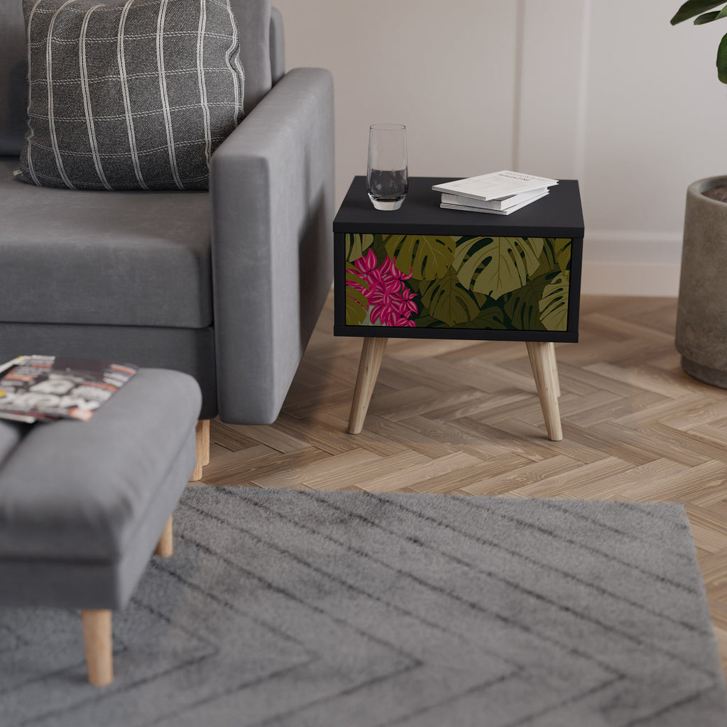 Table de chevet TROPICAL BEAUTY en finition noire