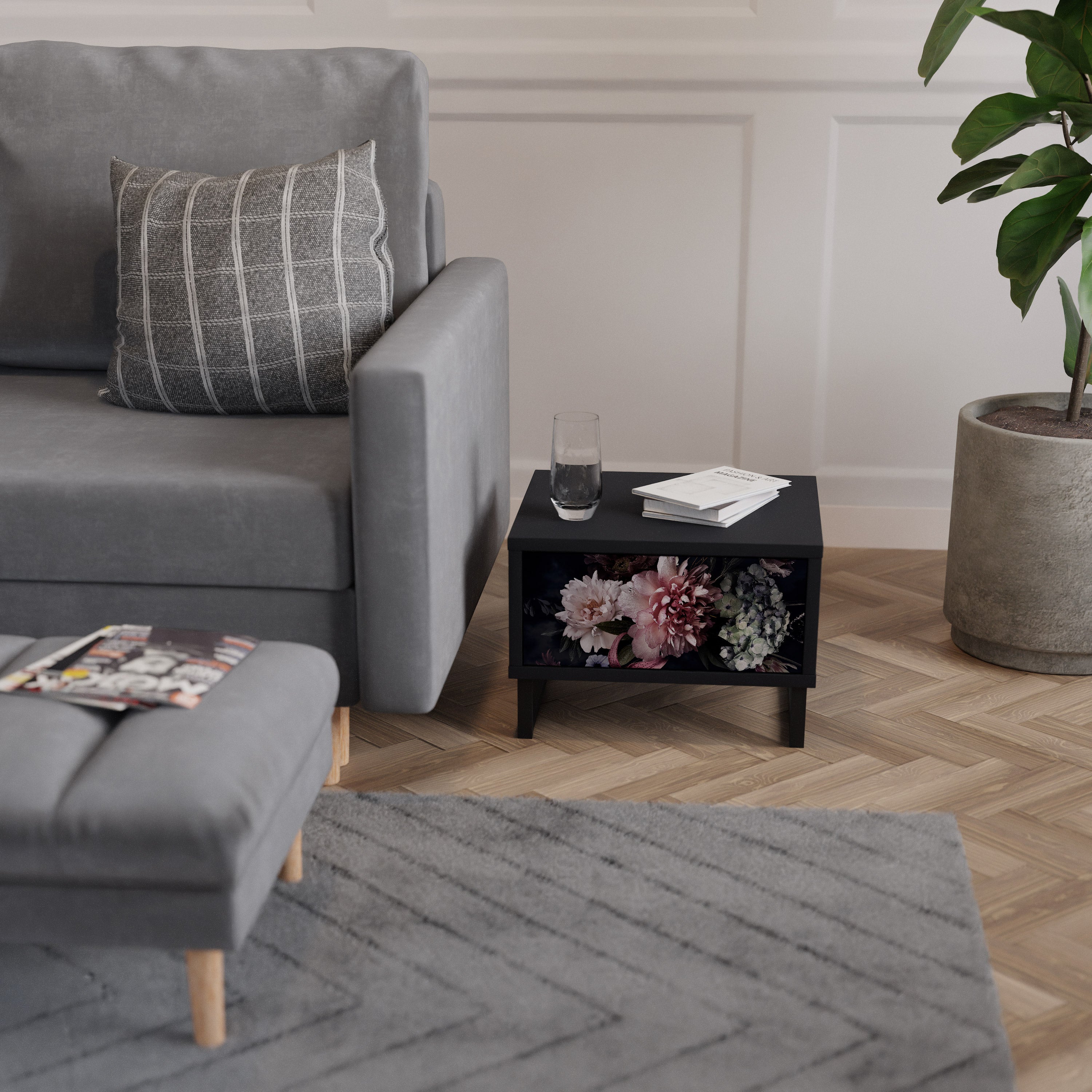 Table de chevet PURE BLOSSOM en finition noire