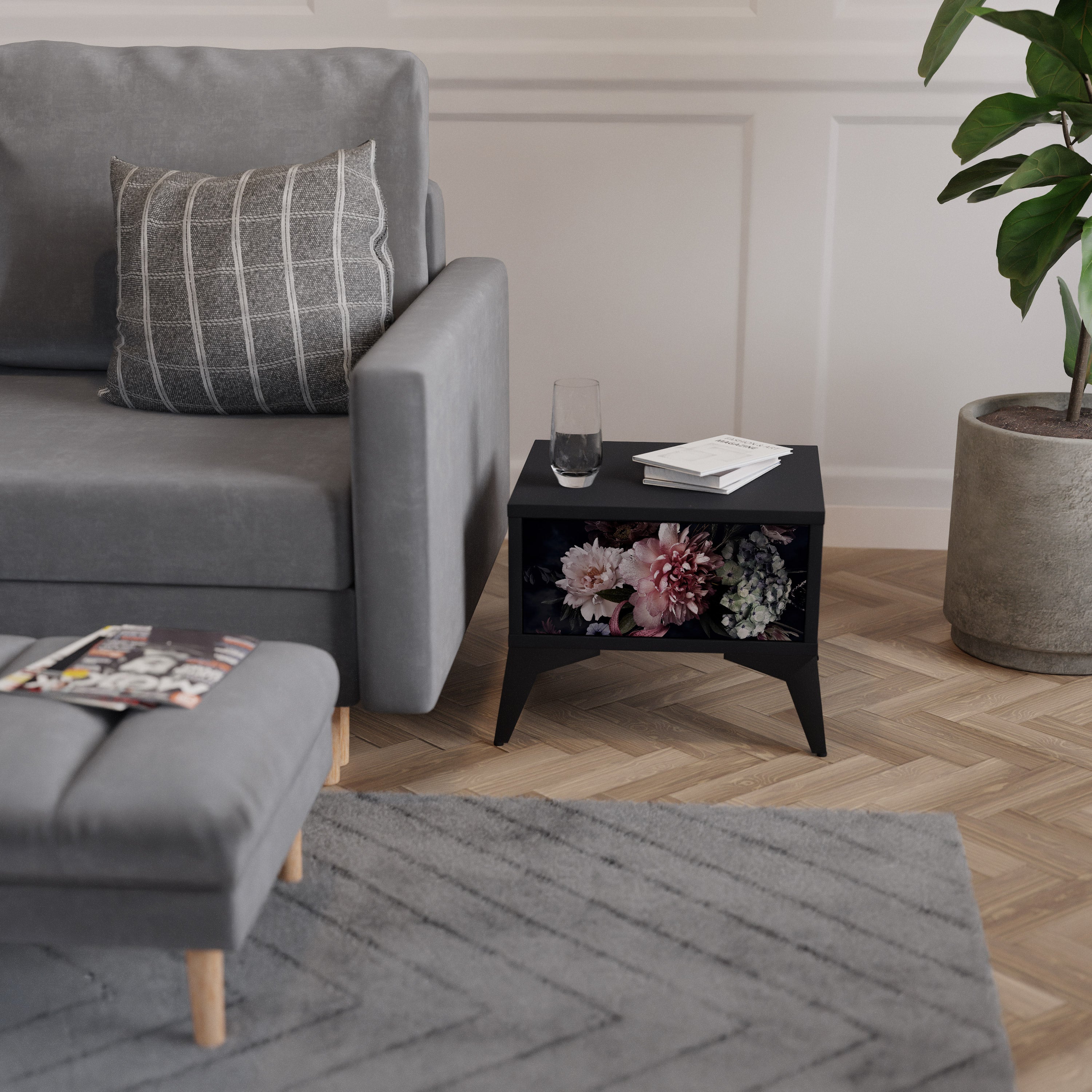 Table de chevet PURE BLOSSOM en finition noire