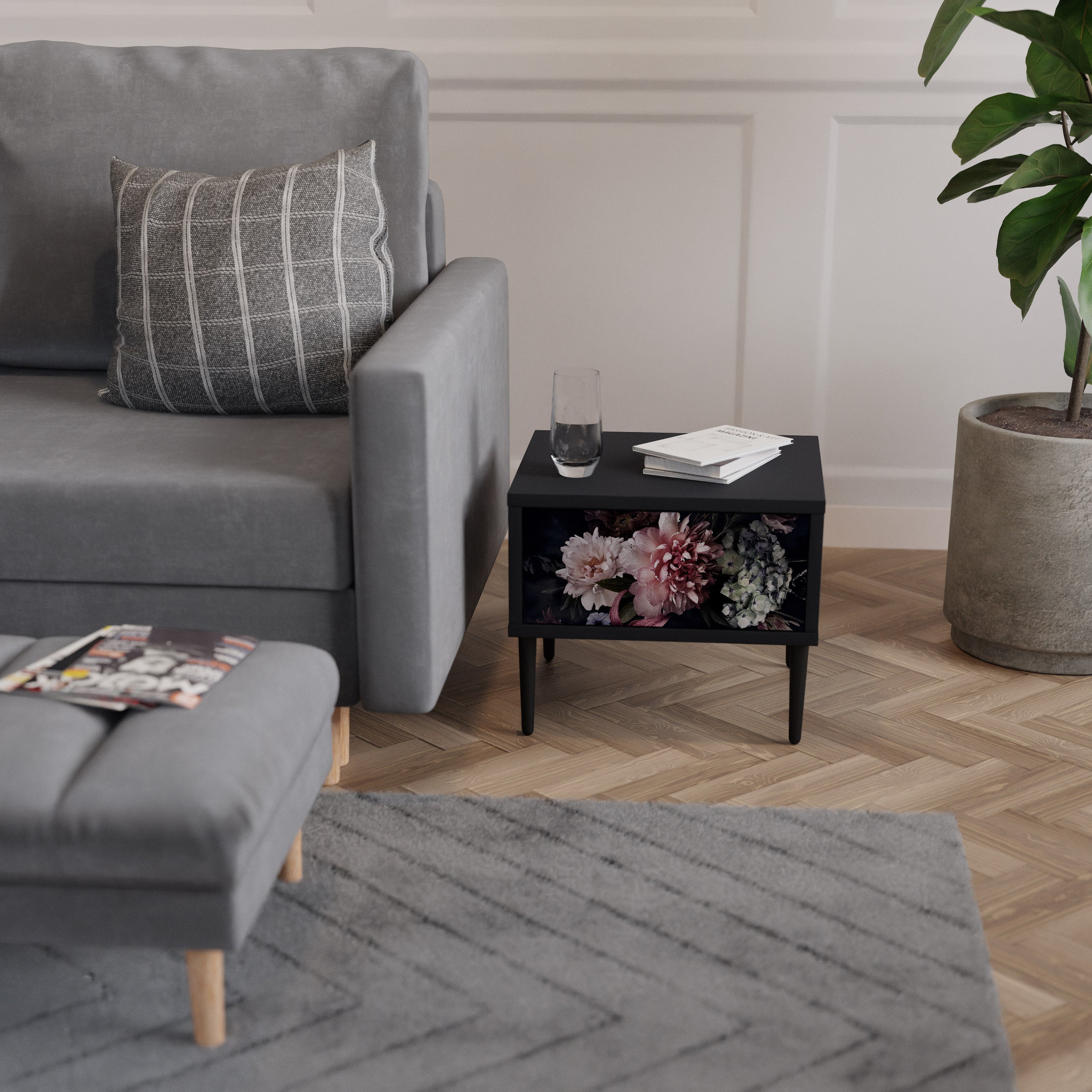 Table de chevet PURE BLOSSOM en finition noire