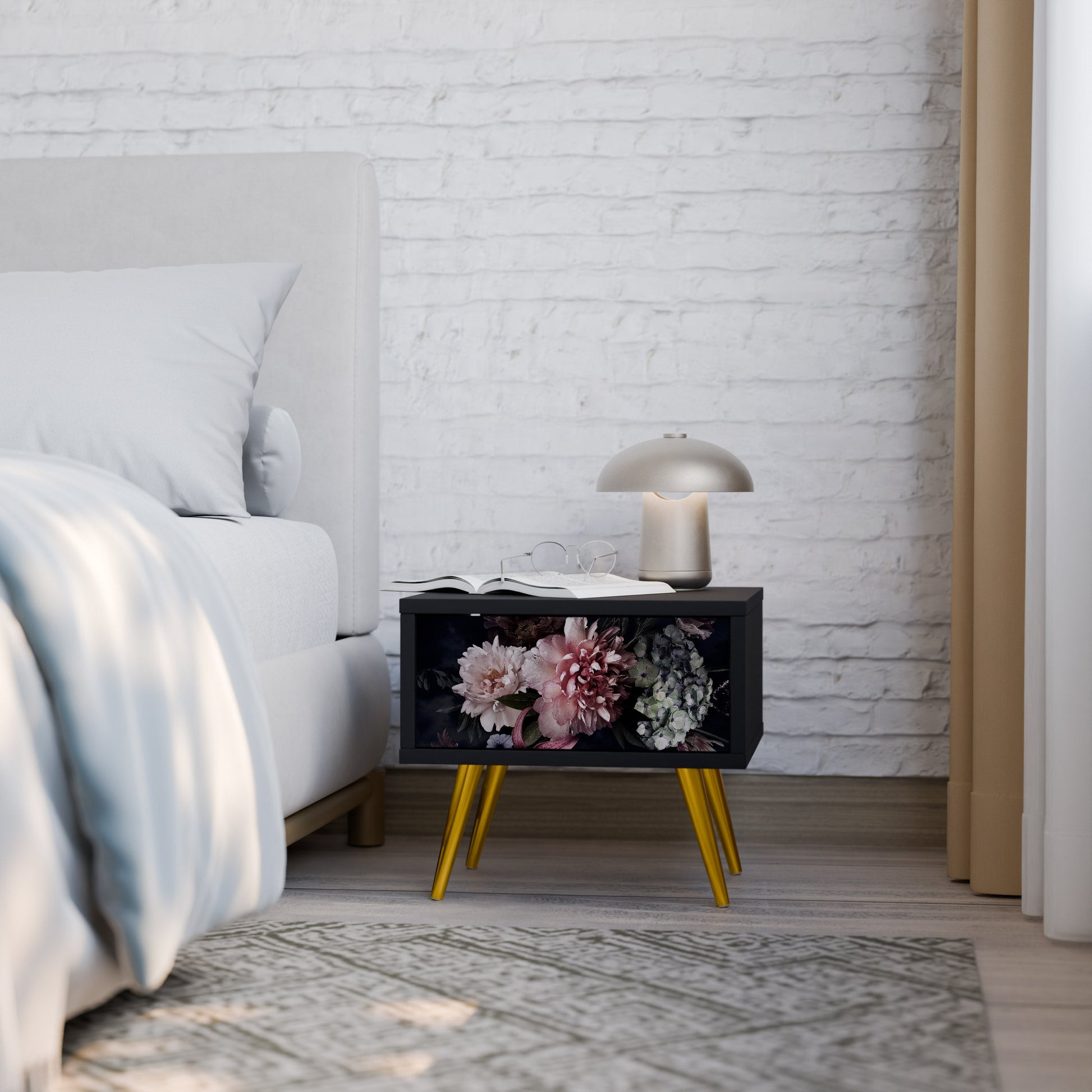 Table de chevet PURE BLOSSOM en finition noire