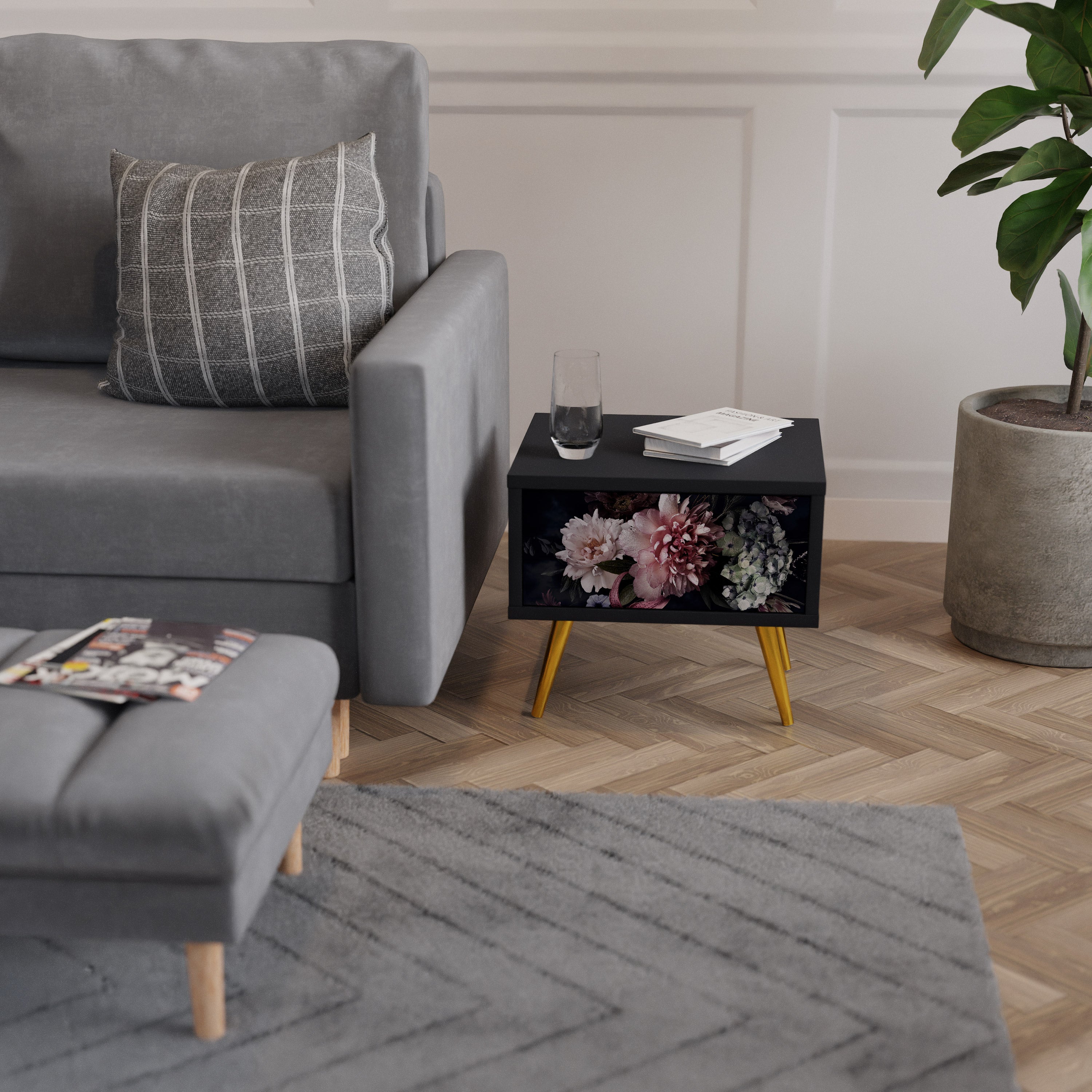 Table de chevet PURE BLOSSOM en finition noire