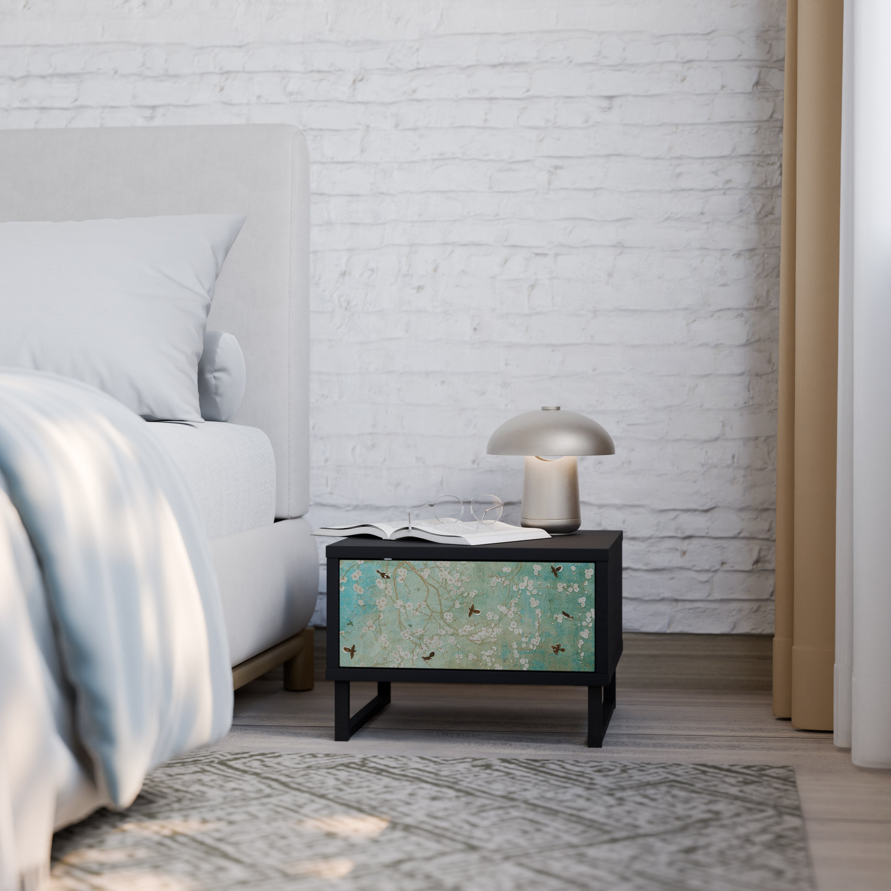 Table de chevet BLOOMING CHARM en finition noire