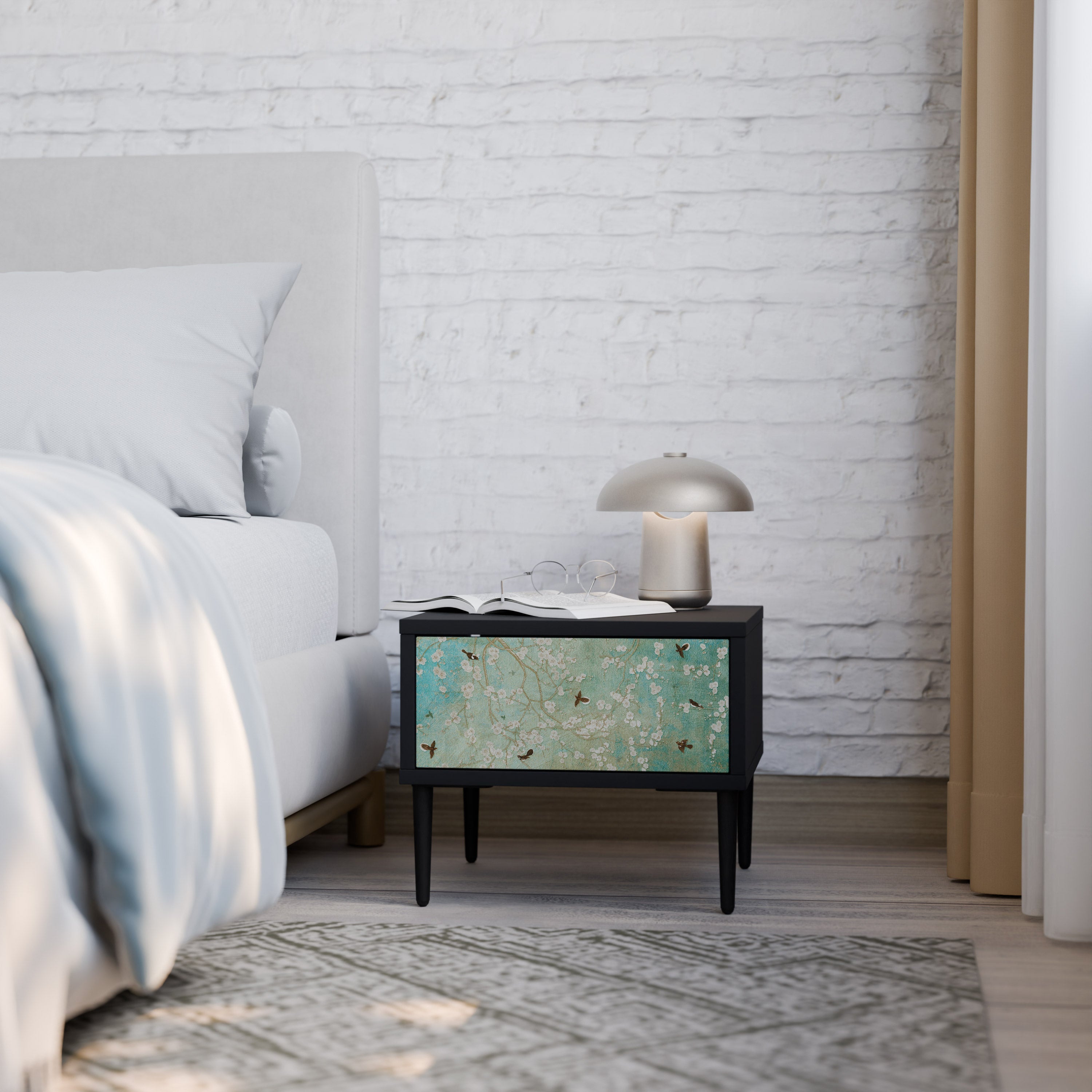 Table de chevet BLOOMING CHARM en finition noire