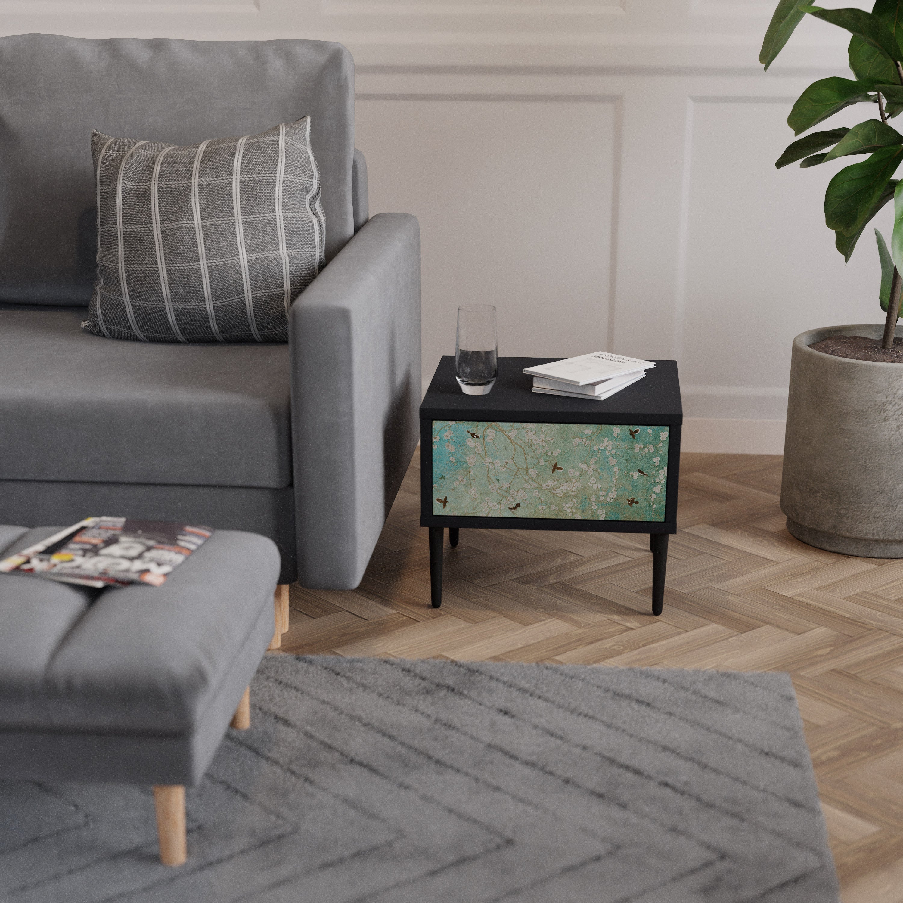 Table de chevet BLOOMING CHARM en finition noire