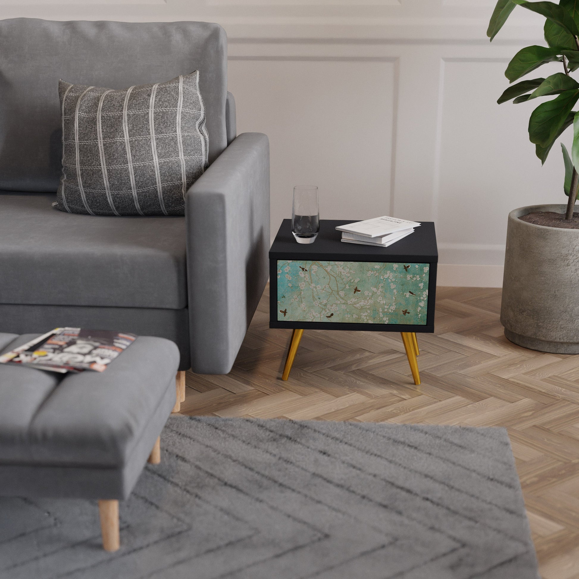 Table de chevet BLOOMING CHARM en finition noire