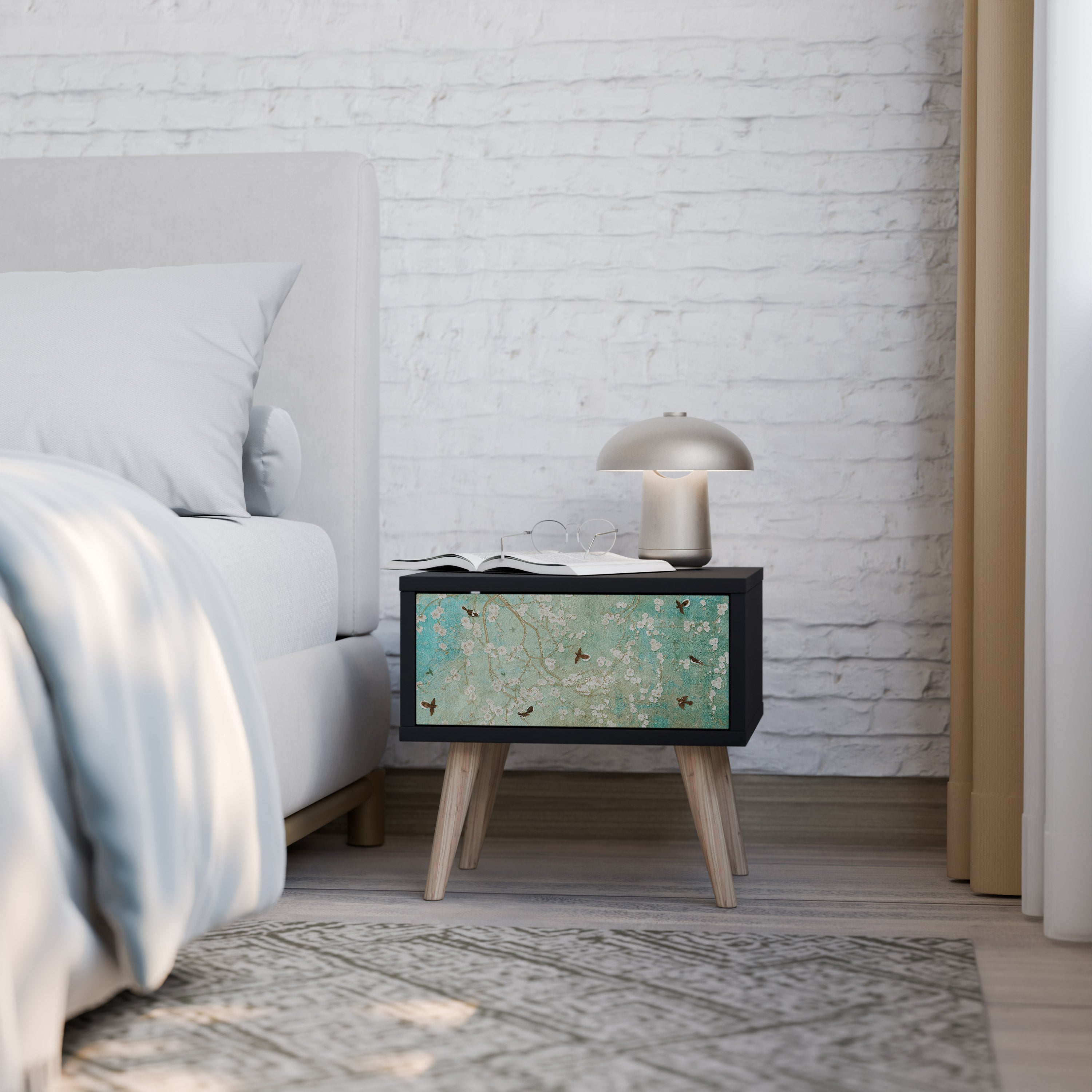 Table de chevet BLOOMING CHARM en finition noire