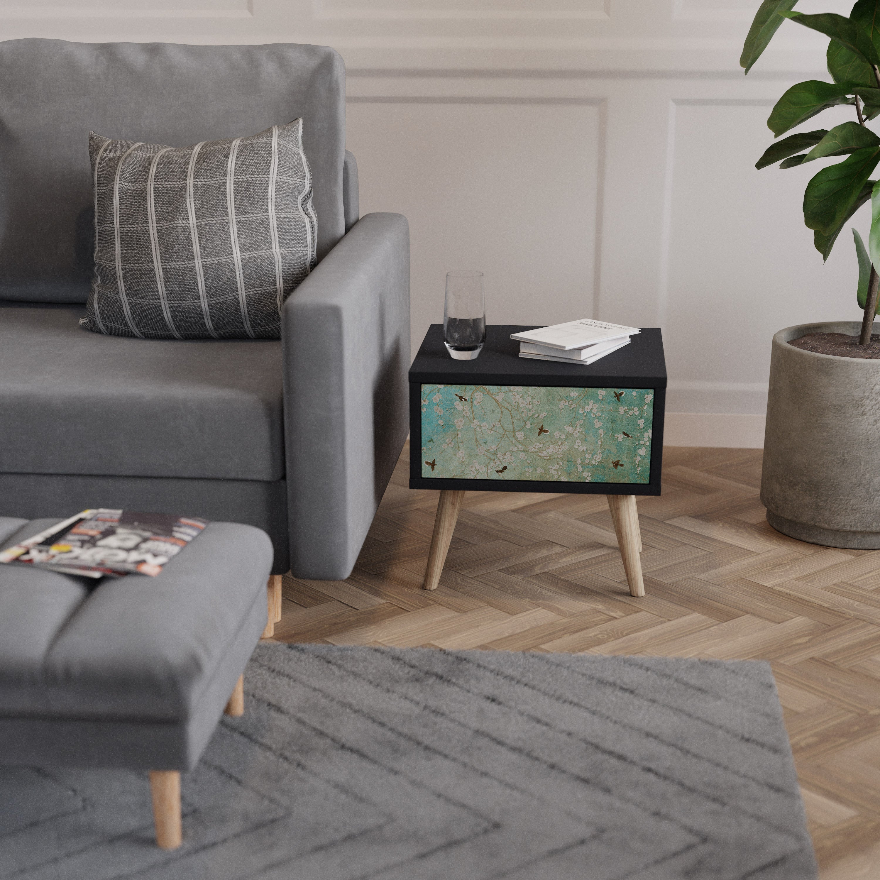 Table de chevet BLOOMING CHARM en finition noire