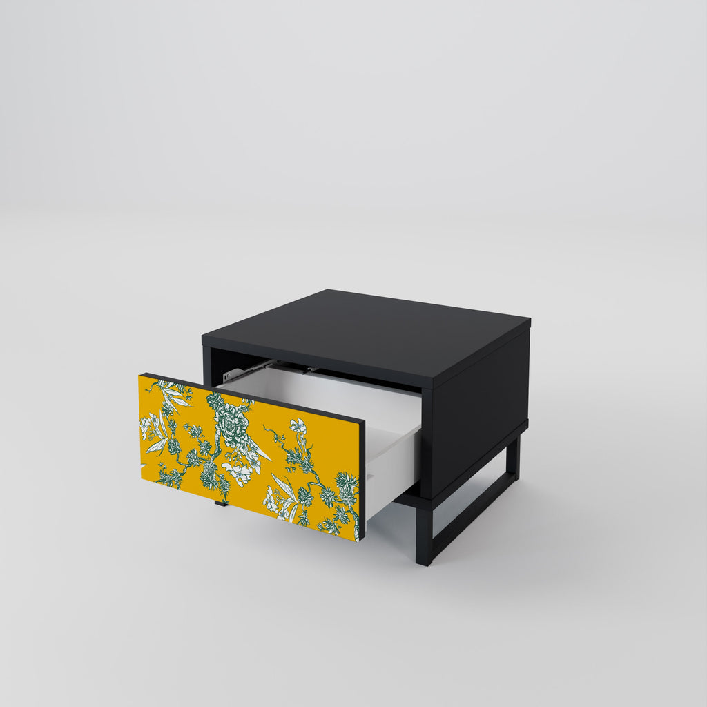 Table de chevet YELLOW CHINOISERIE en finition noire