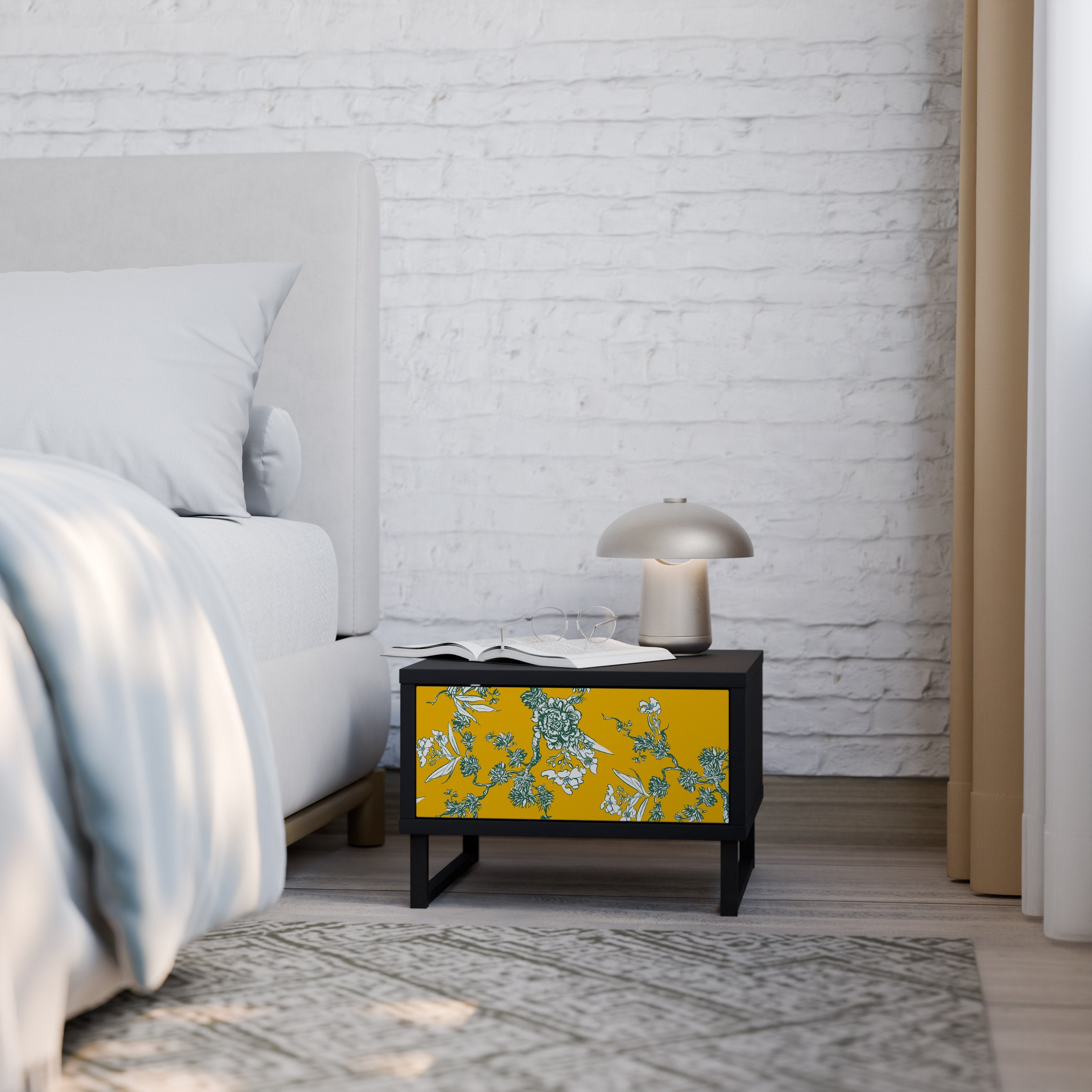 Table de chevet YELLOW CHINOISERIE en finition noire