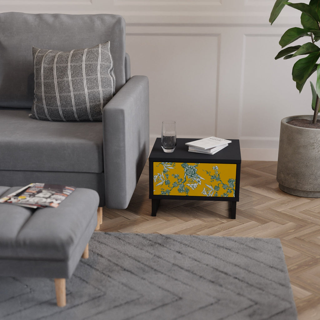 Table de chevet YELLOW CHINOISERIE en finition noire
