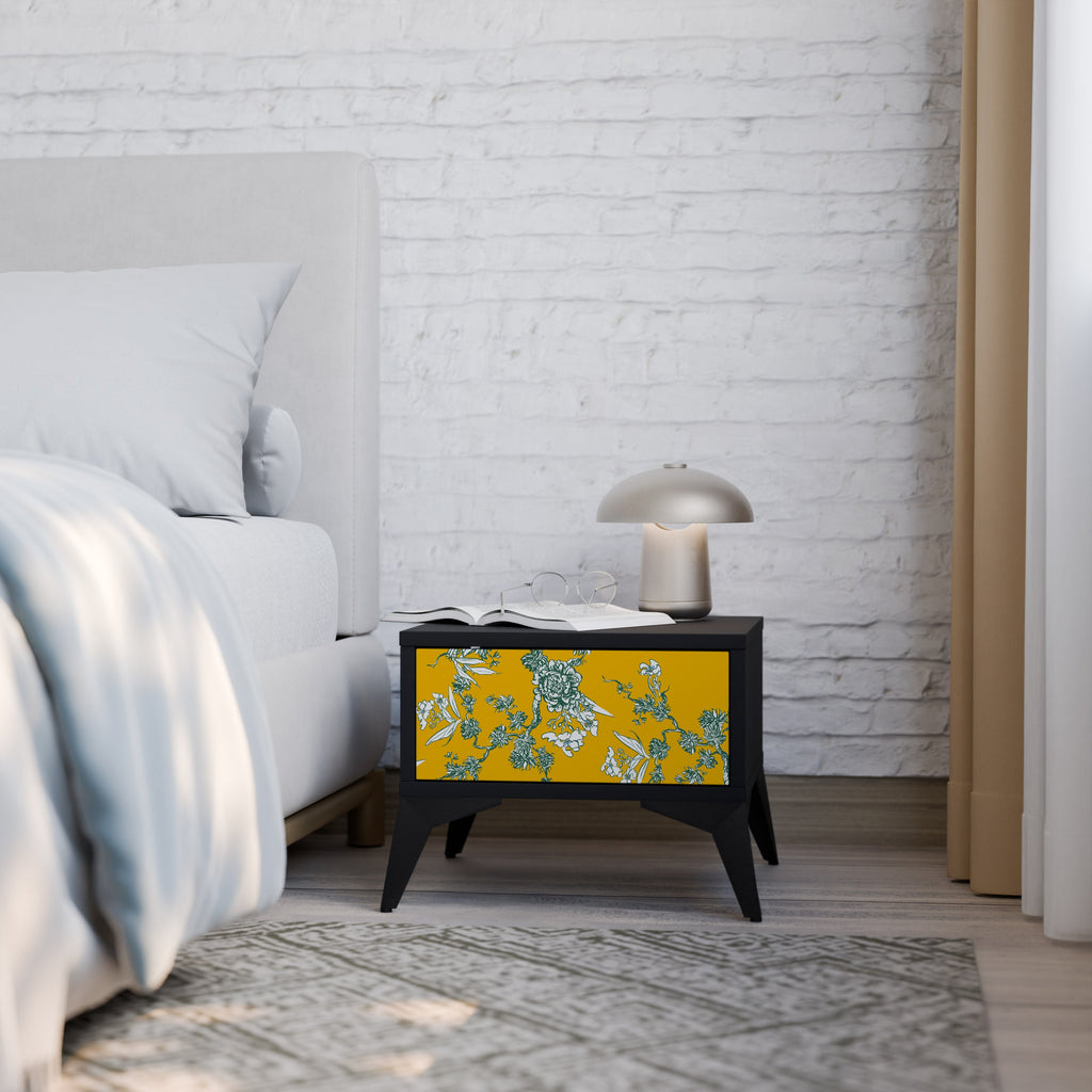 Table de chevet YELLOW CHINOISERIE en finition noire