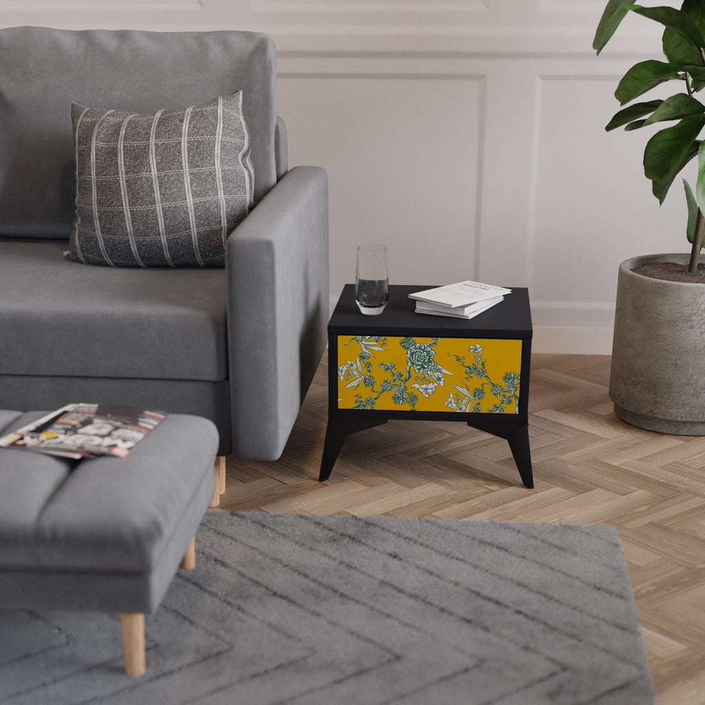 Table de chevet YELLOW CHINOISERIE en finition noire