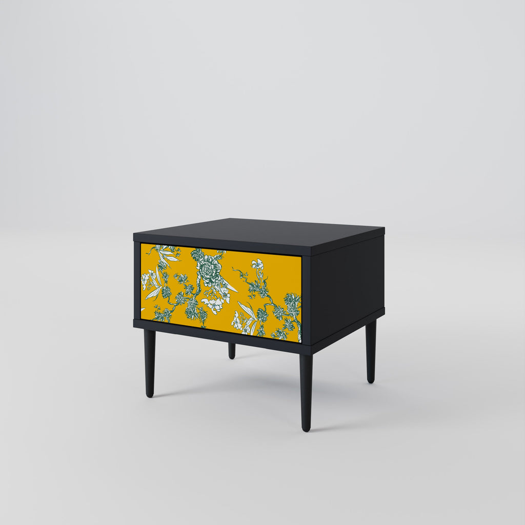 Table de chevet YELLOW CHINOISERIE en finition noire