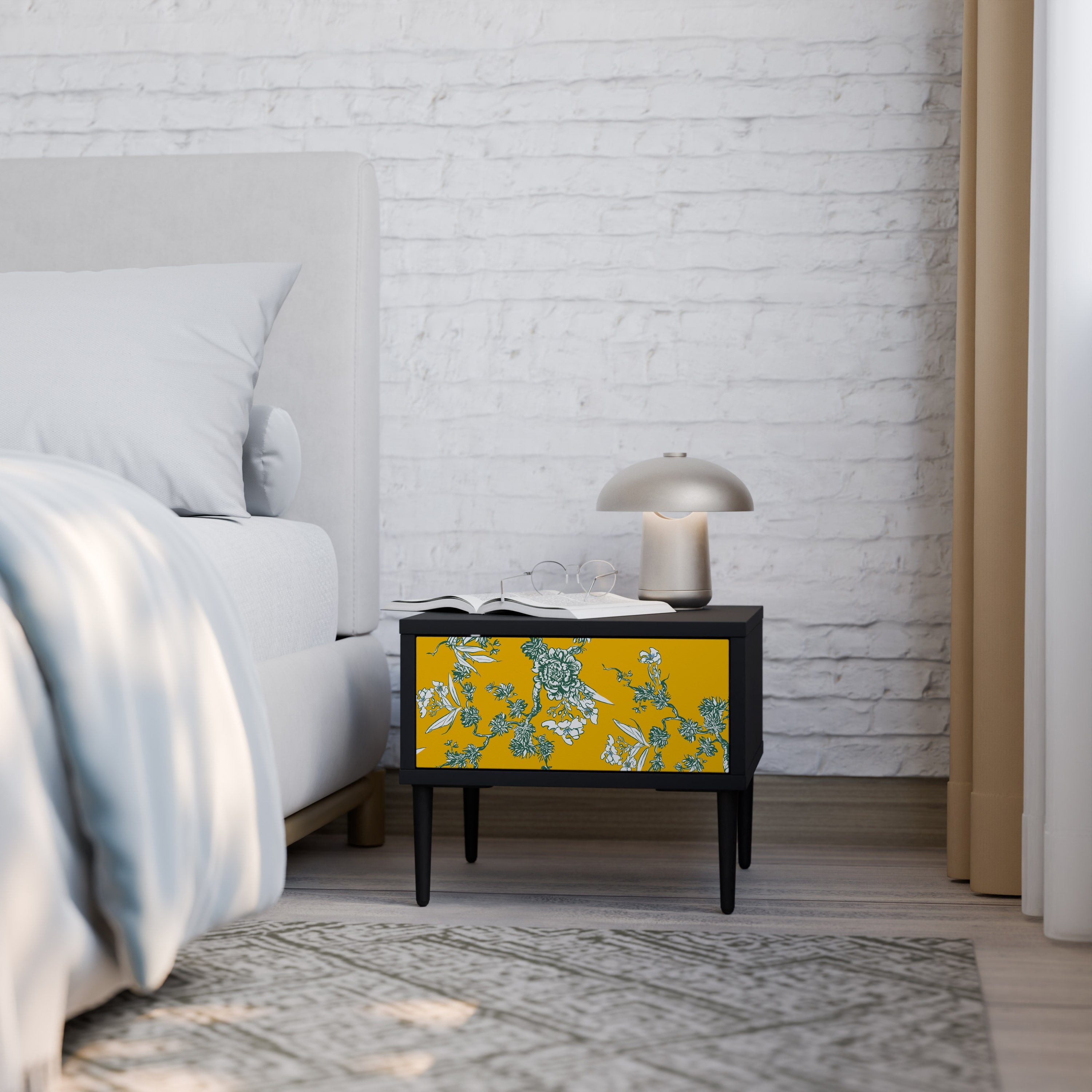 Table de chevet YELLOW CHINOISERIE en finition noire