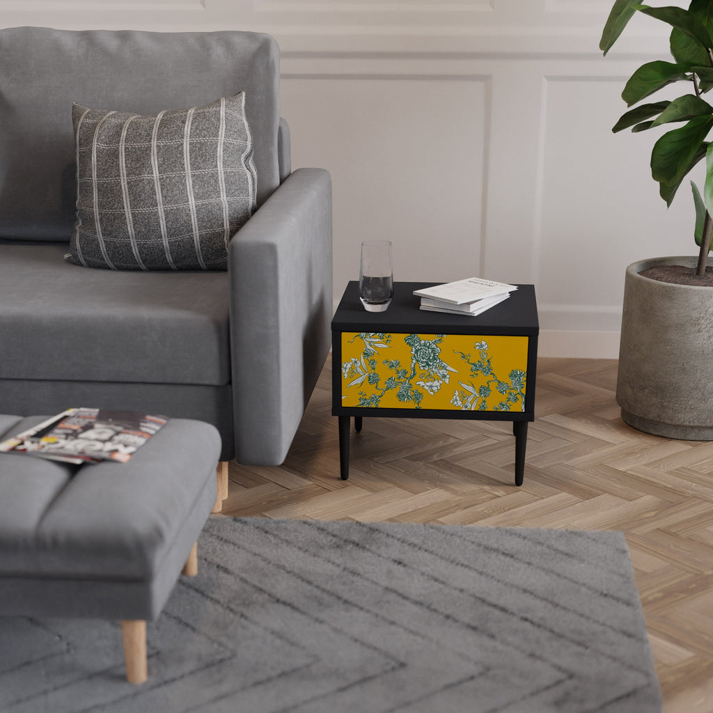 Table de chevet YELLOW CHINOISERIE en finition noire