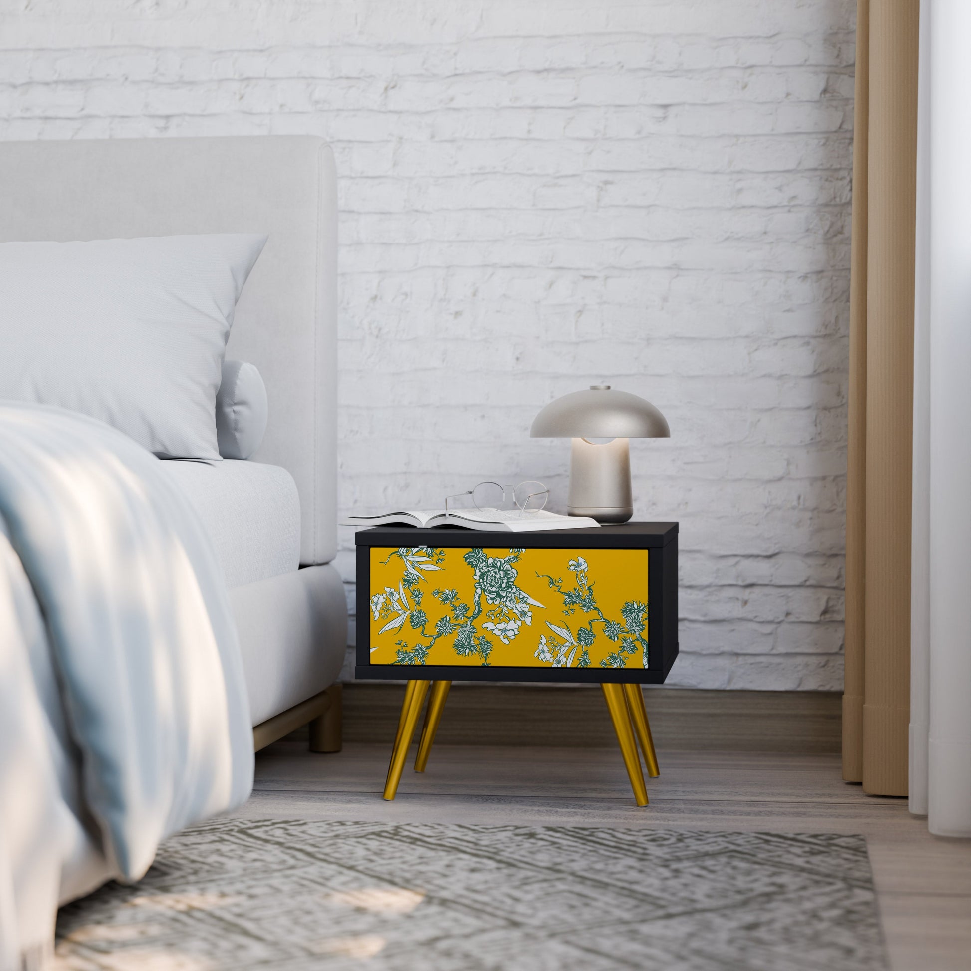 Table de chevet YELLOW CHINOISERIE en finition noire