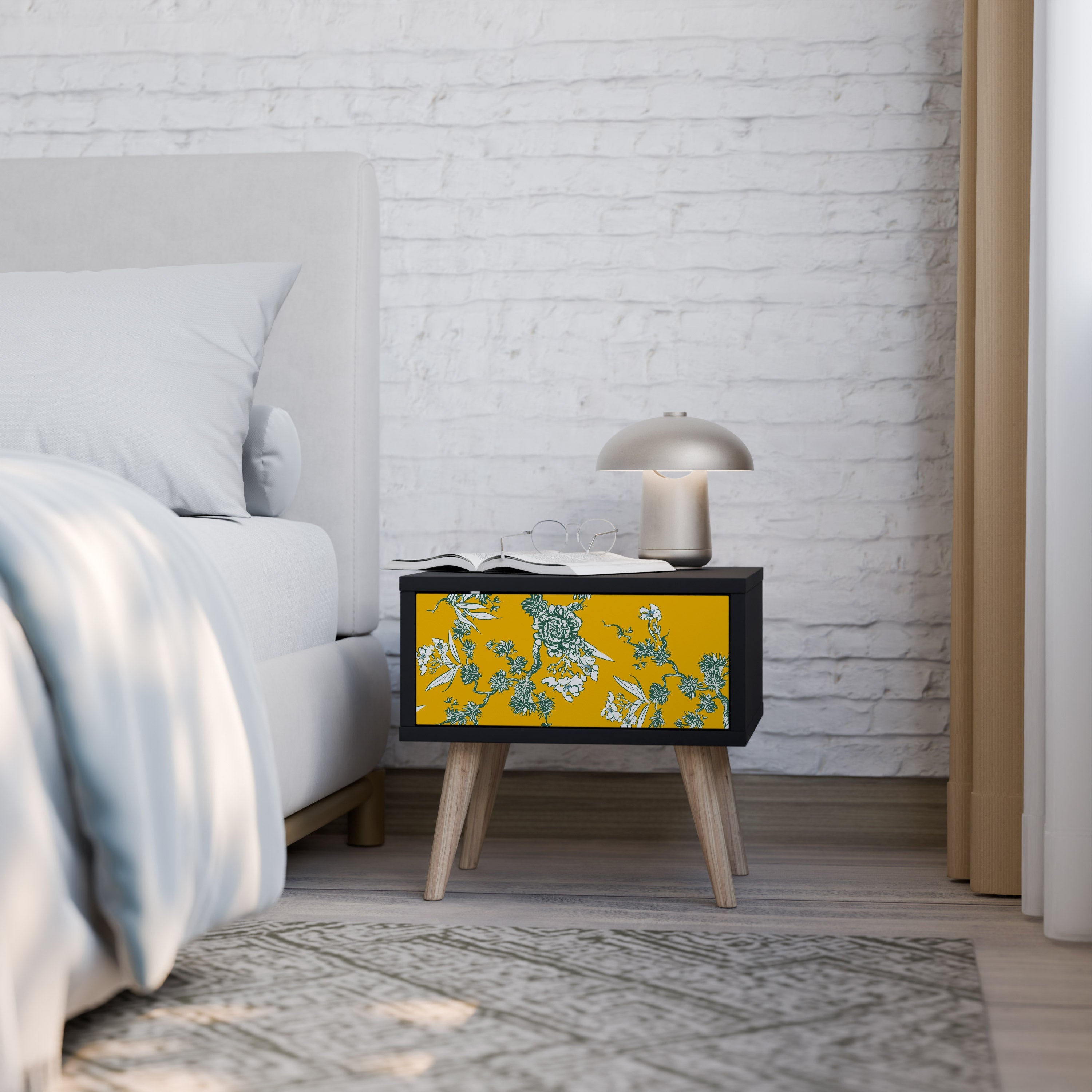Table de chevet YELLOW CHINOISERIE en finition noire