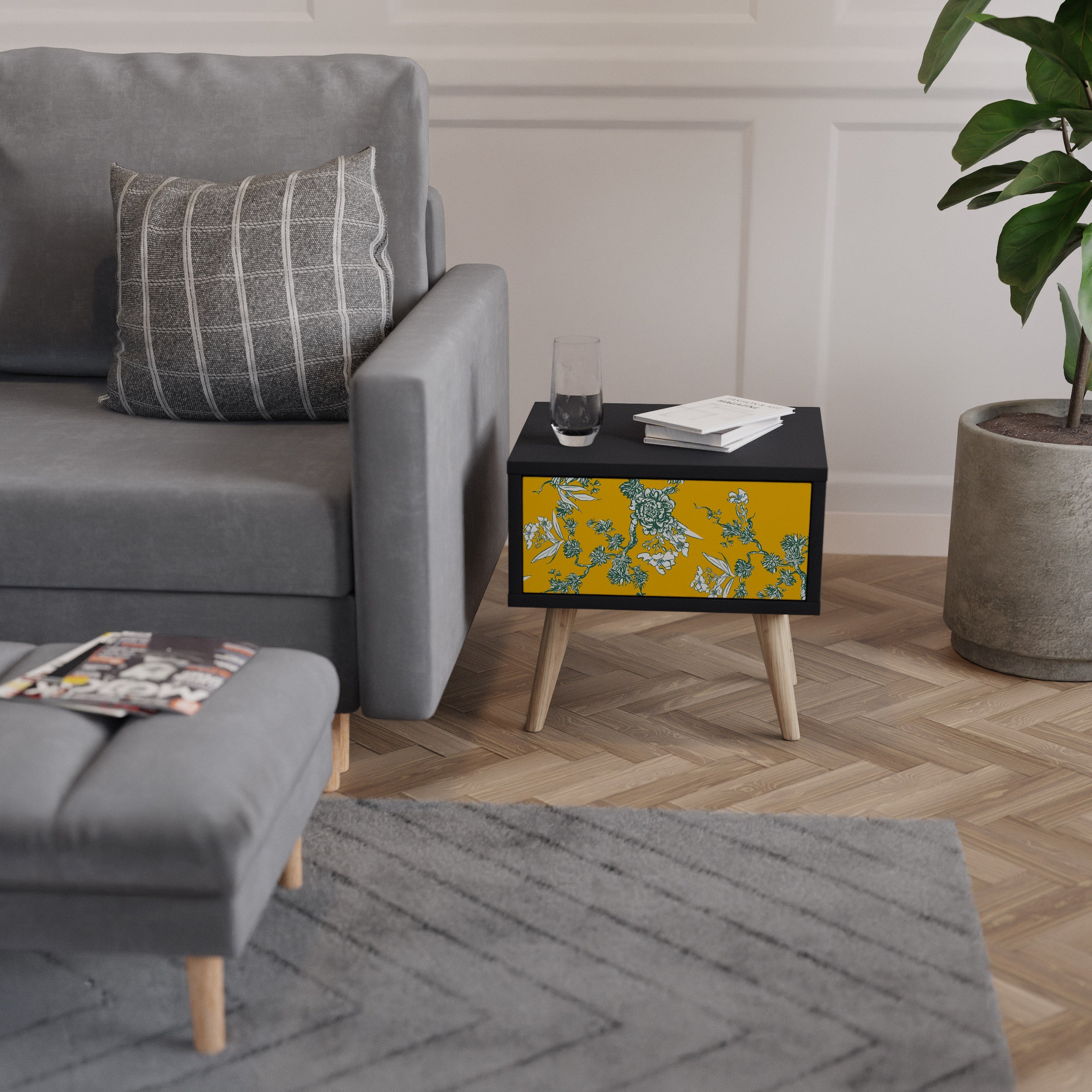 Table de chevet YELLOW CHINOISERIE en finition noire