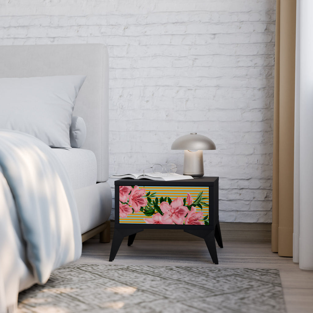 Table de chevet FRAGILE BEAUTY en finition noire