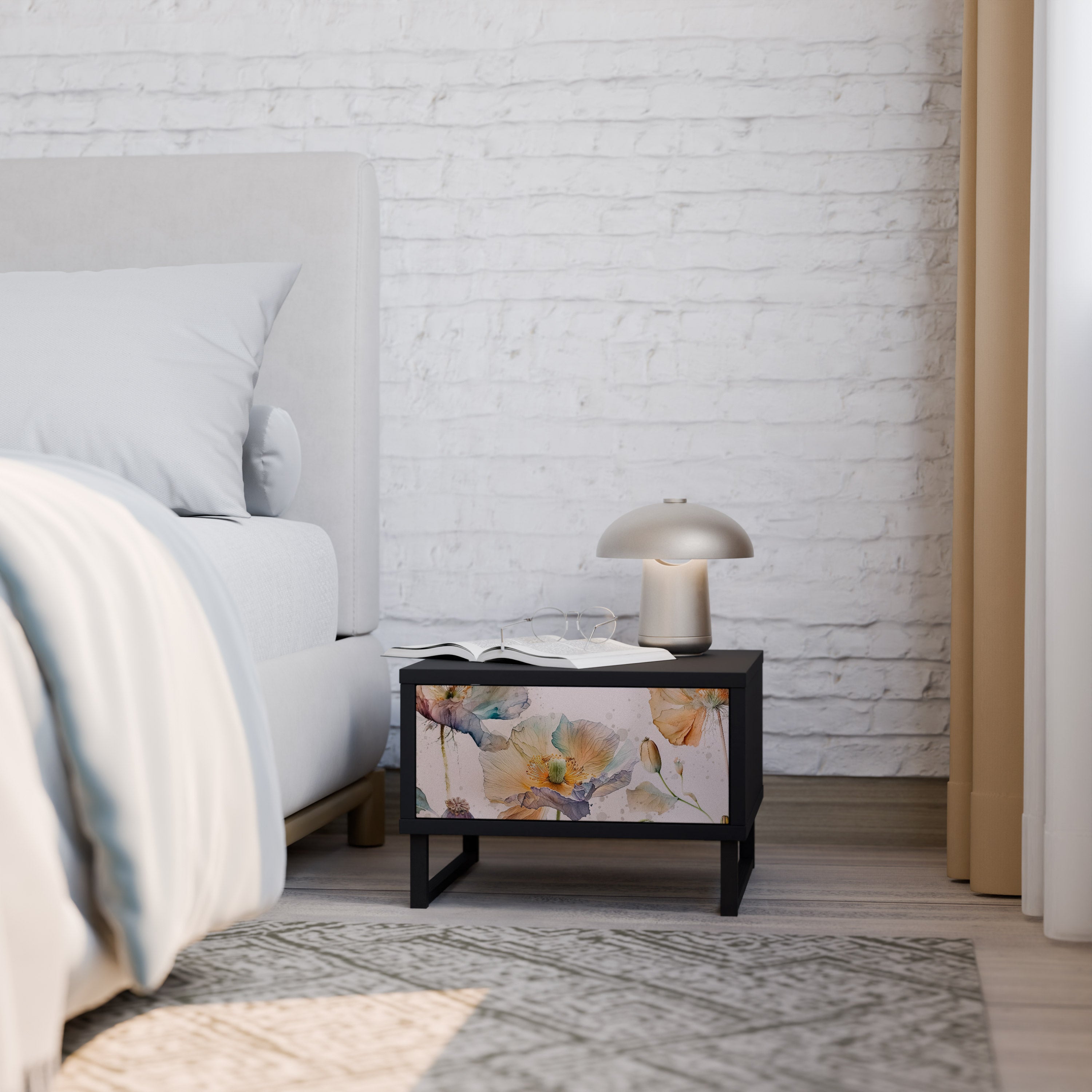 Table de chevet SOFTEN POPPY en finition noire