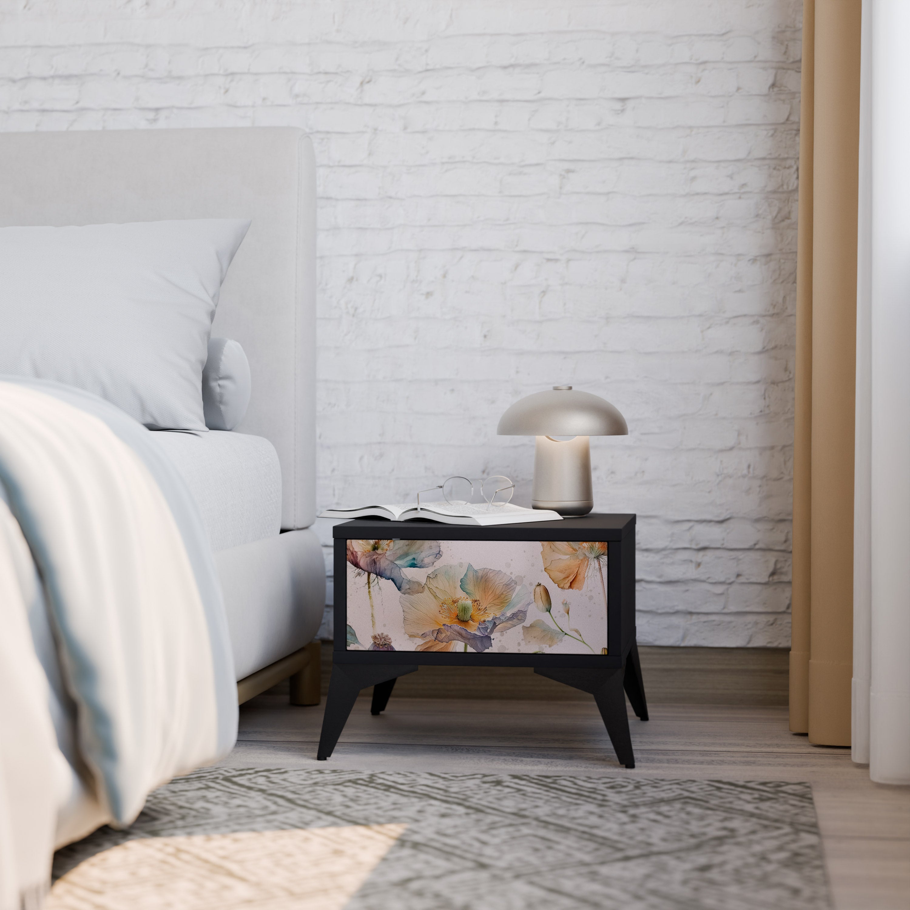 Table de chevet SOFTEN POPPY en finition noire