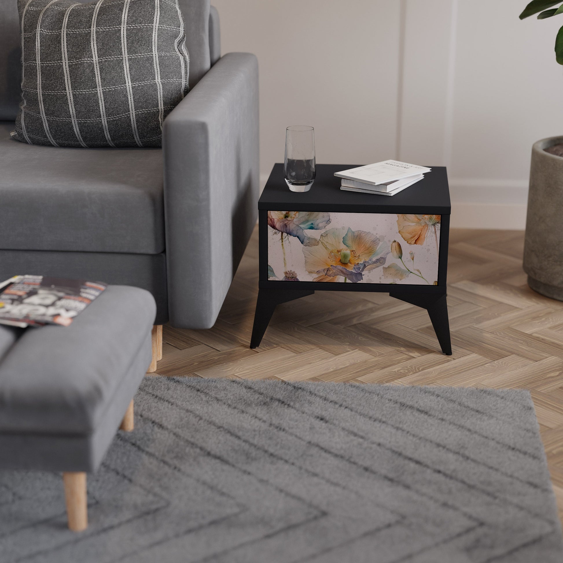 Table de chevet SOFTEN POPPY en finition noire