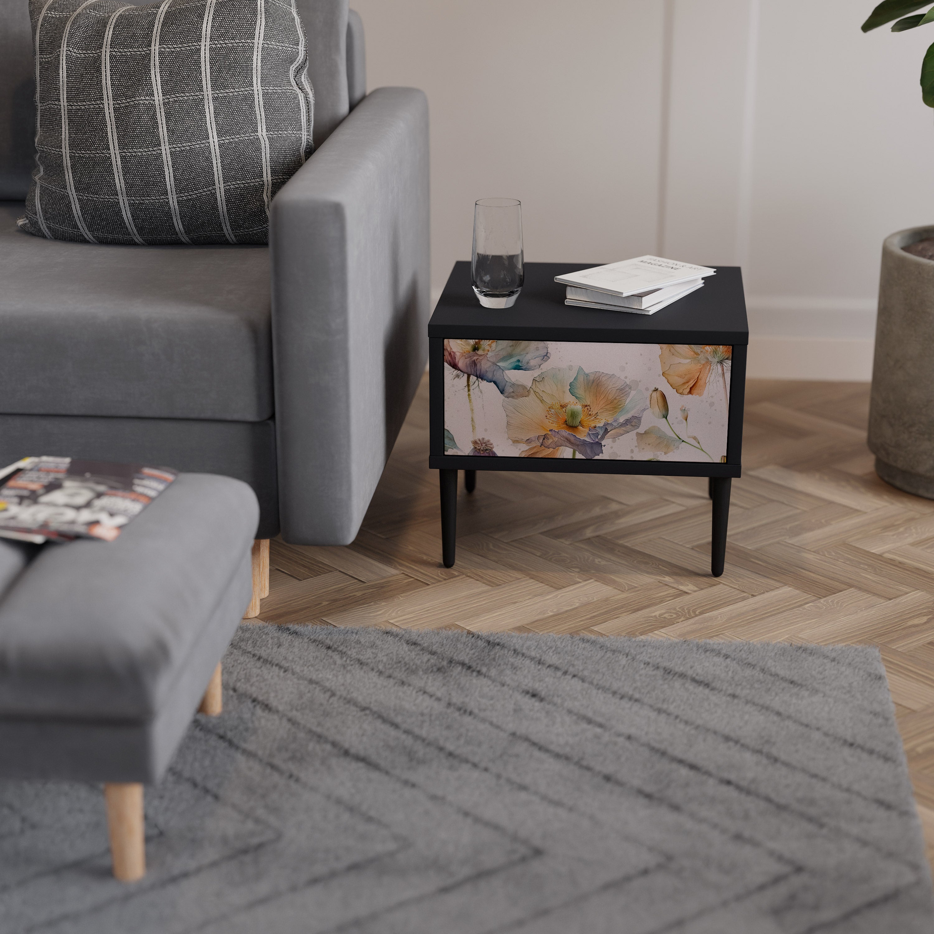 Table de chevet SOFTEN POPPY en finition noire
