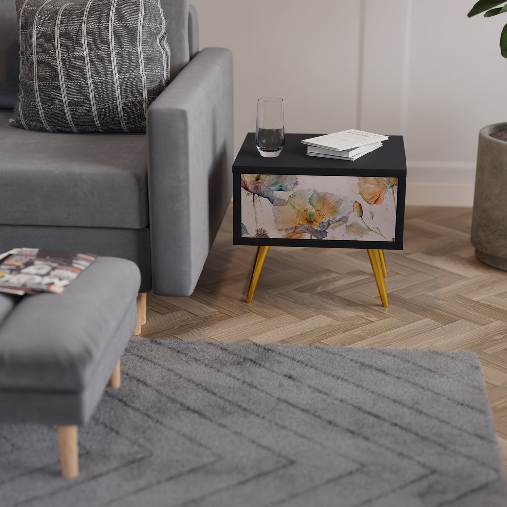 Table de chevet SOFTEN POPPY en finition noire