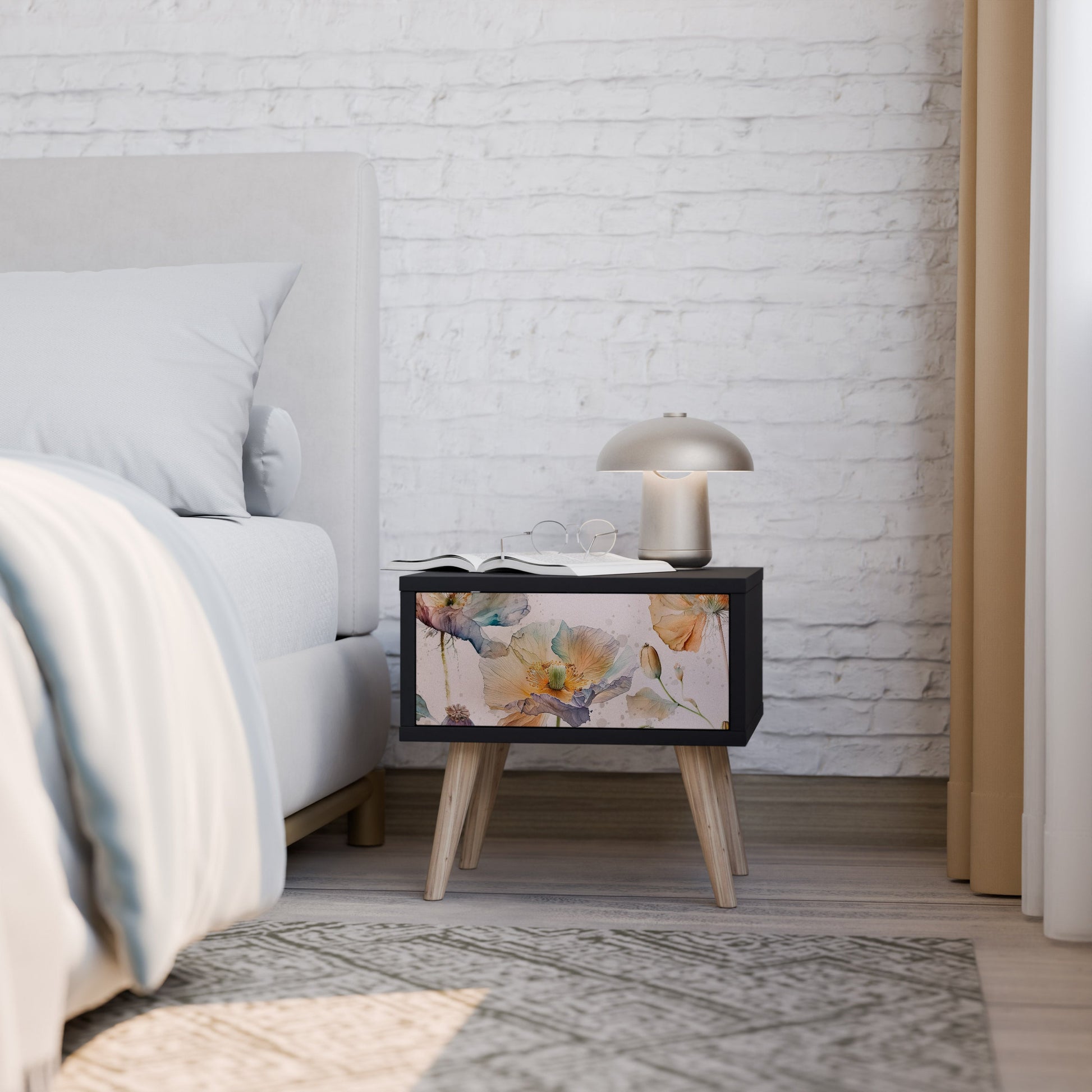 Table de chevet SOFTEN POPPY en finition noire