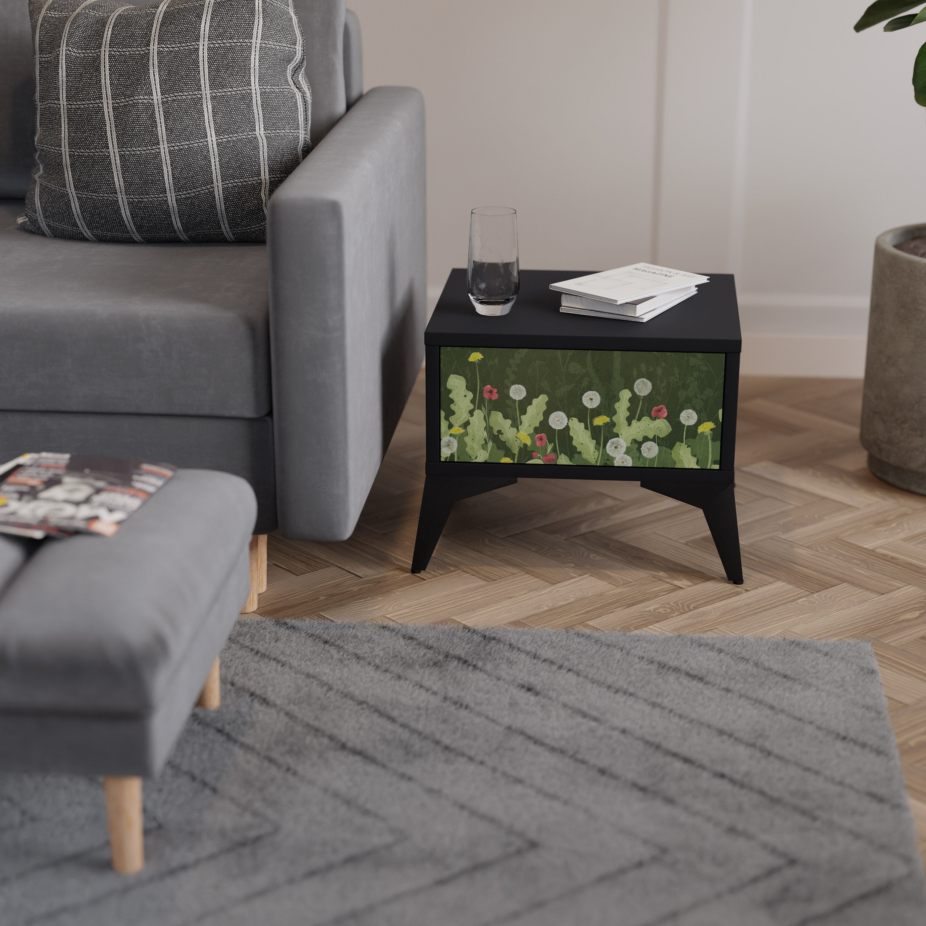 Table de chevet DANDELION AMUSE en finition noire