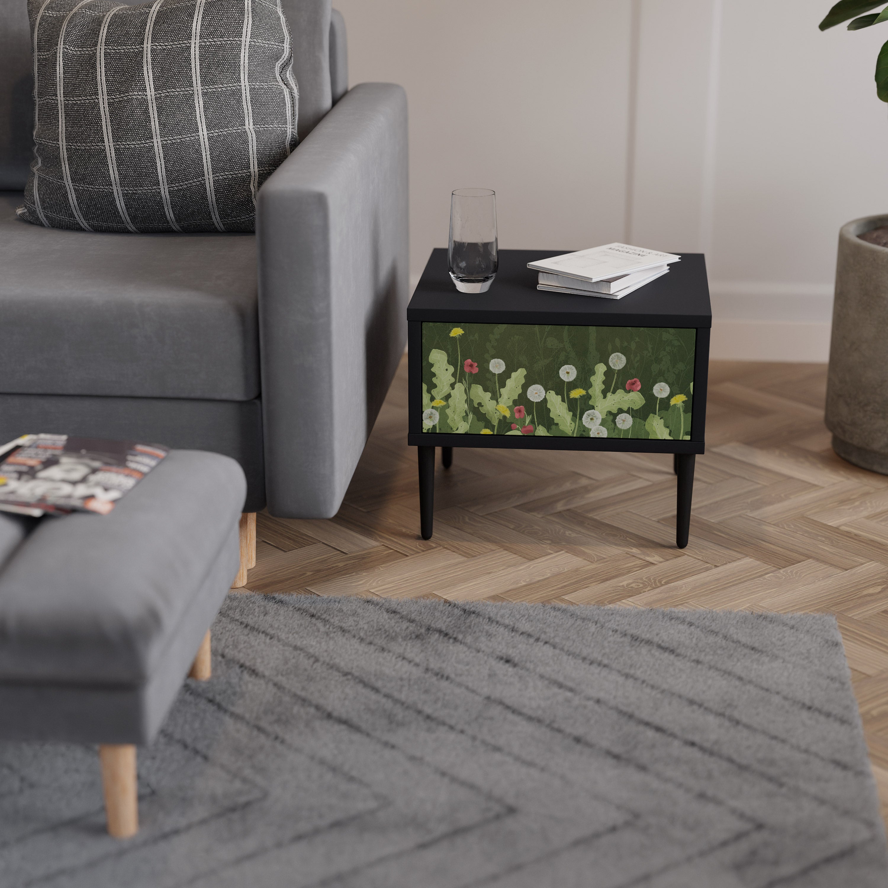 Table de chevet DANDELION AMUSE en finition noire