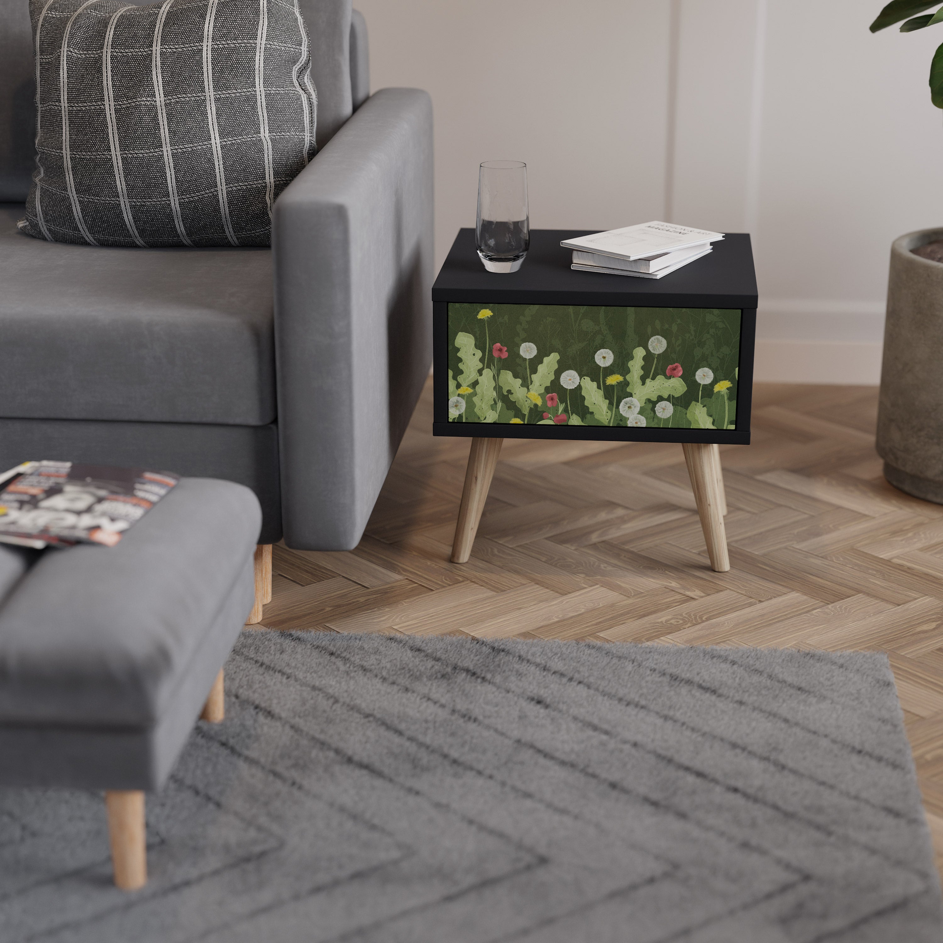 Table de chevet DANDELION AMUSE en finition noire