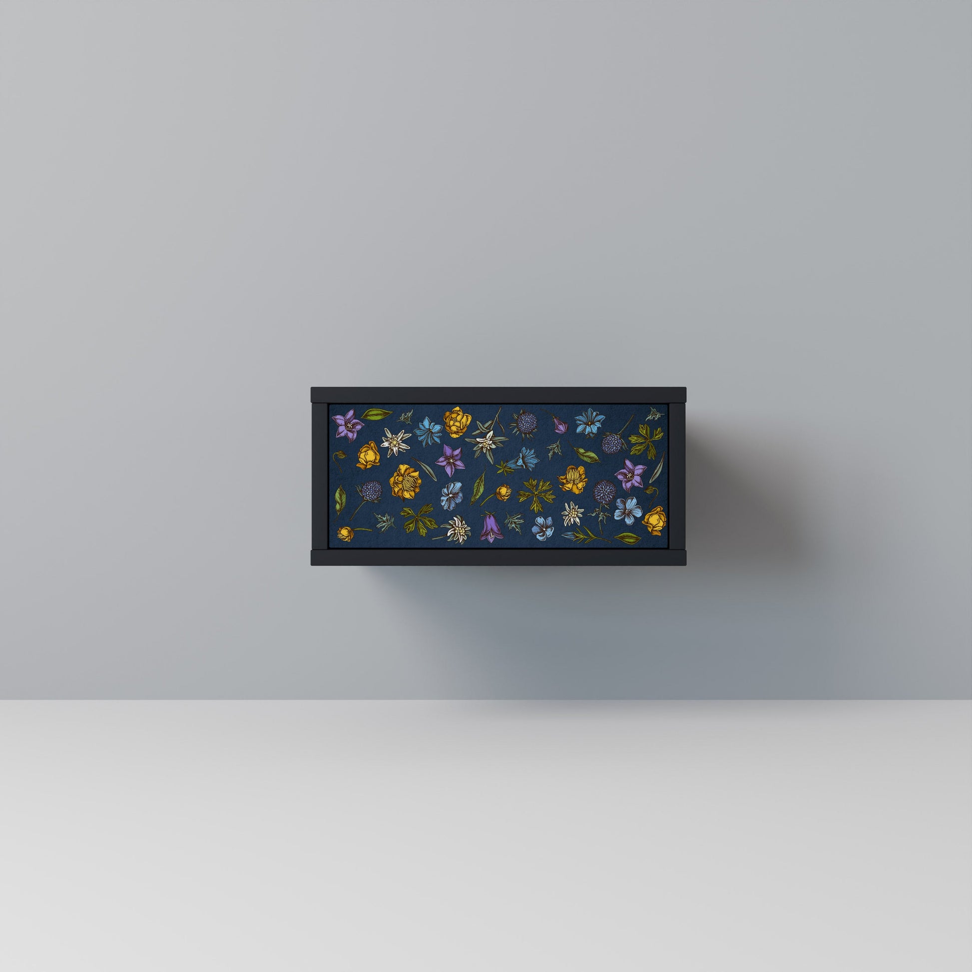 Table de chevet FLOWERS ON NAVY BLUE en finition noire