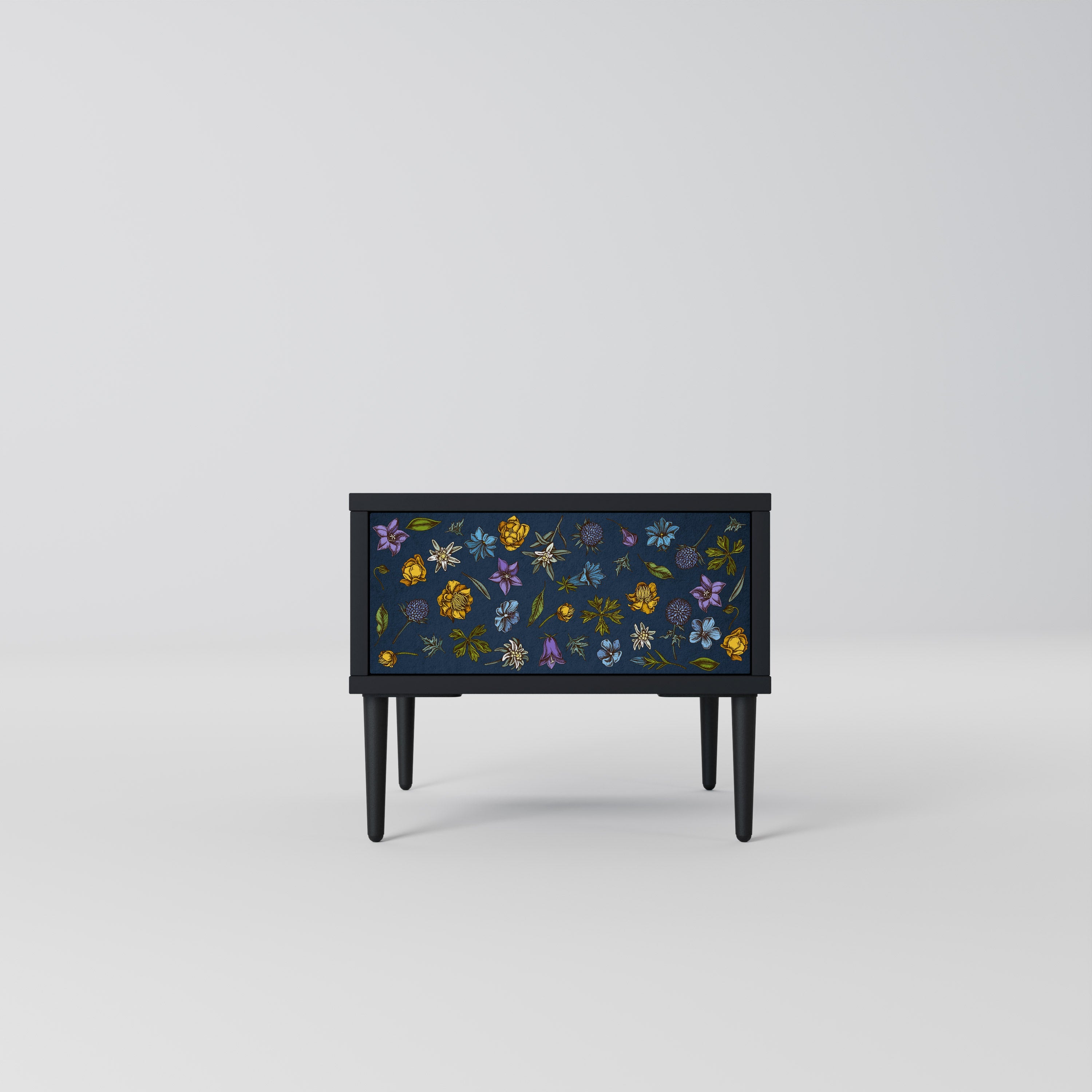 Table de chevet FLOWERS ON NAVY BLUE en finition noire