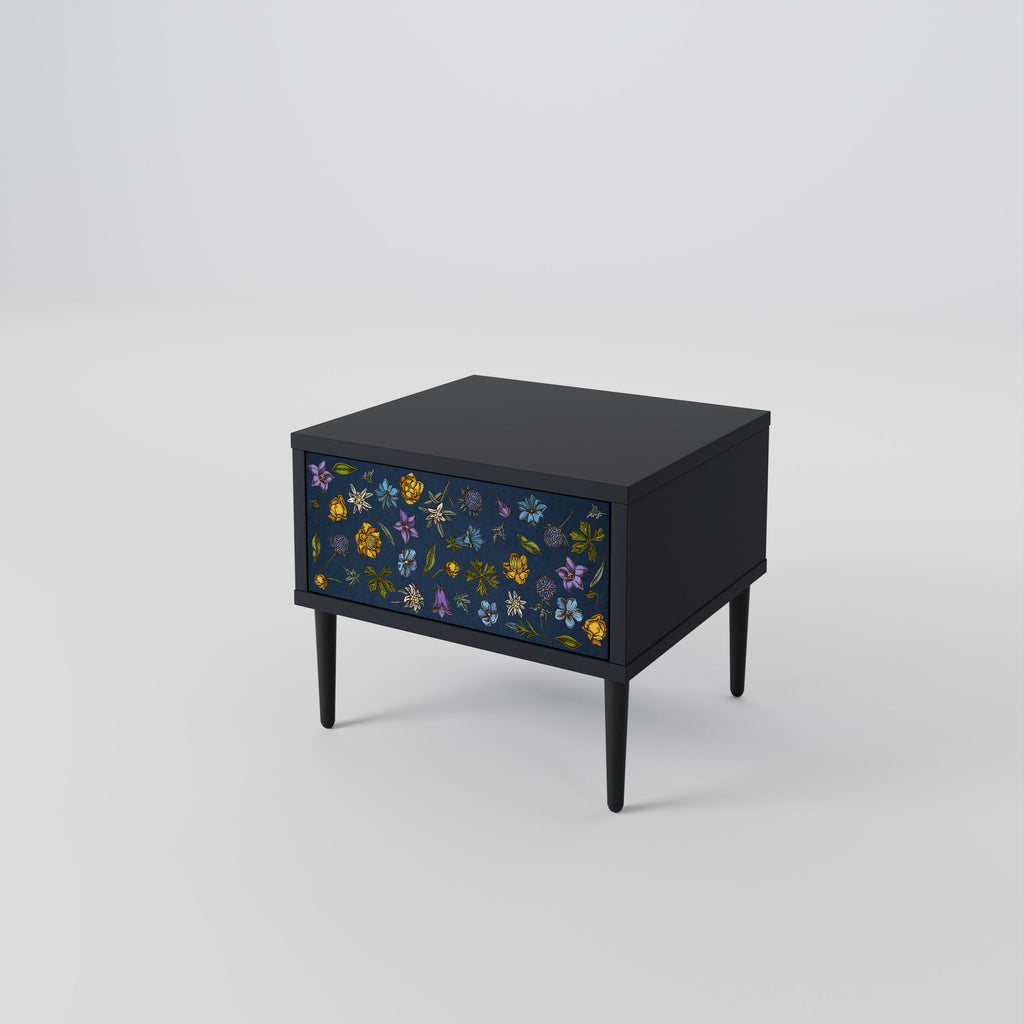 Table de chevet FLOWERS ON NAVY BLUE en finition noire