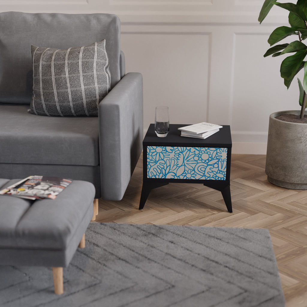 Table de chevet BLOOMY MORNING en finition noire