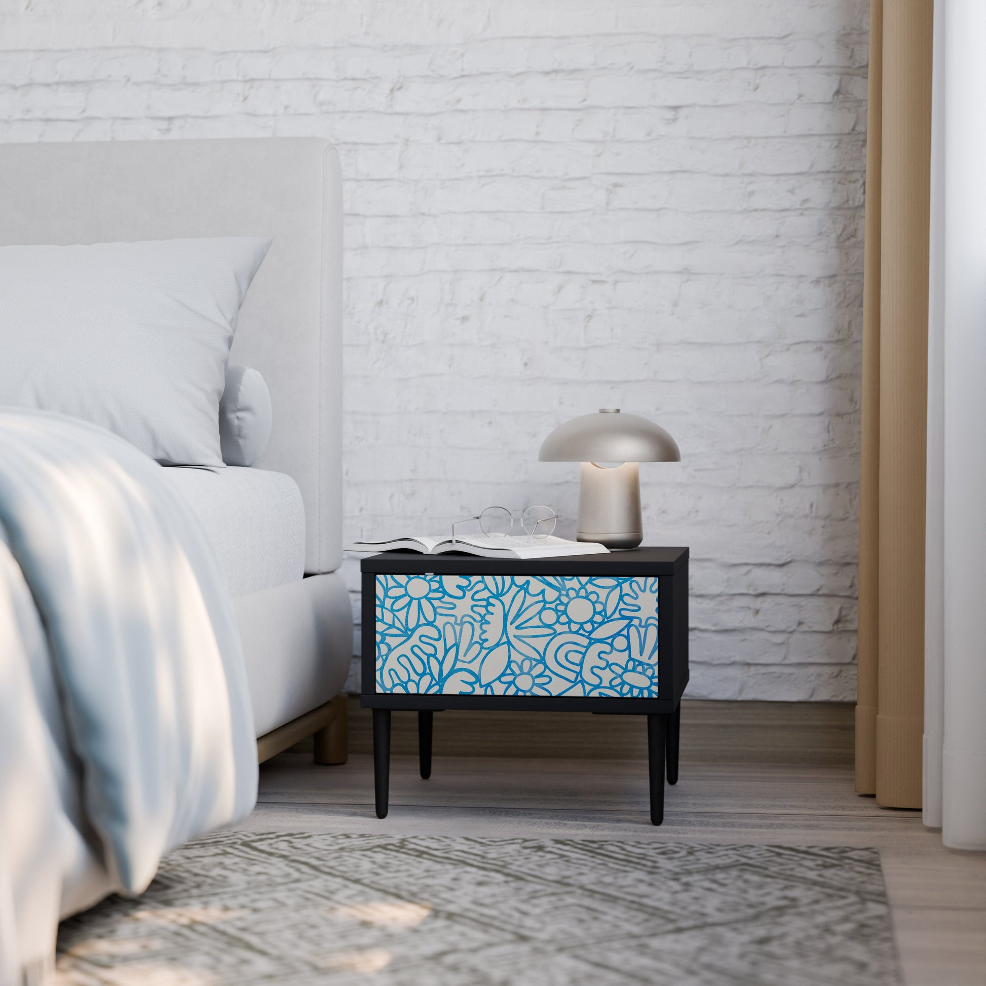 Table de chevet BLOOMY MORNING en finition noire